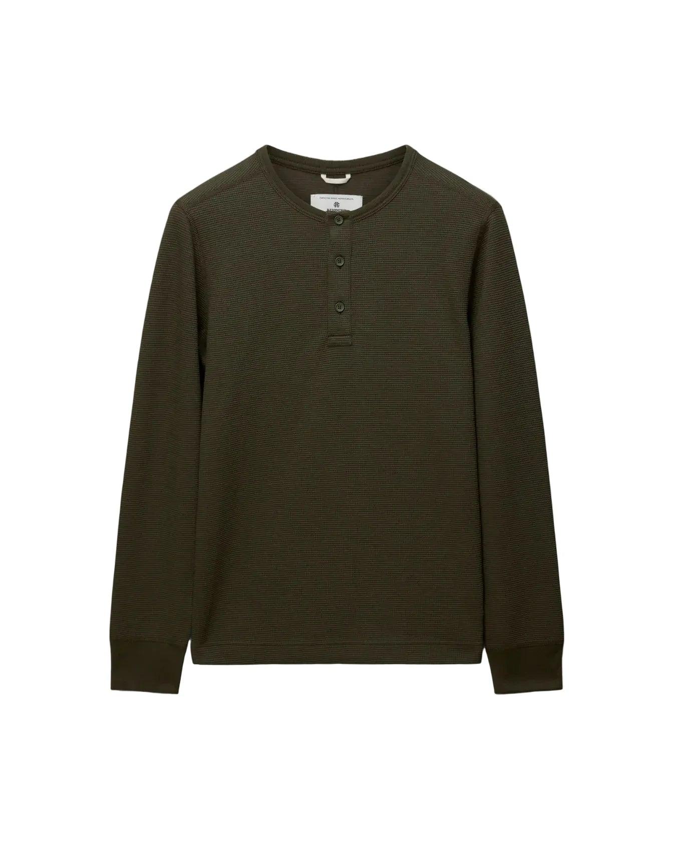 Lightweight Waffle Standard Fit Henley Dark Olive