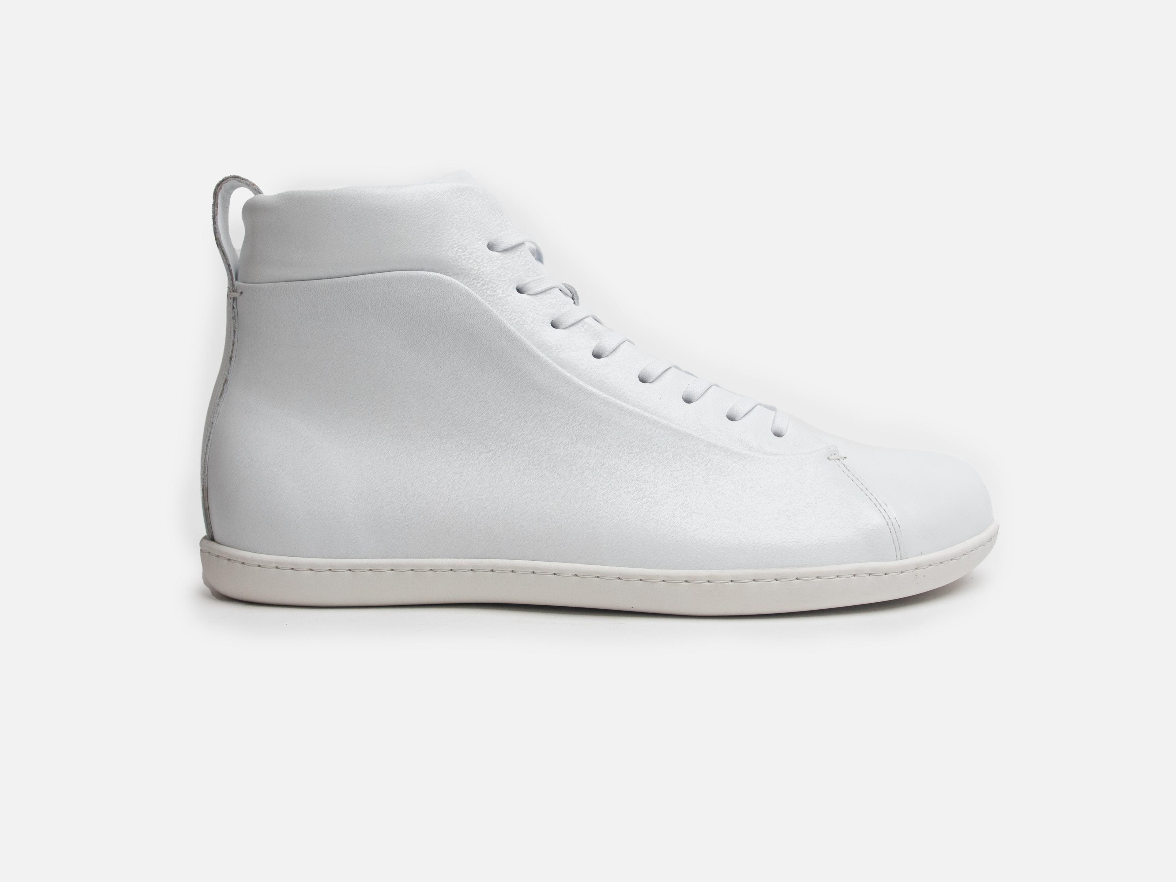 WALKLEY Barefoot High Top White Calfskin Leather Sneaker