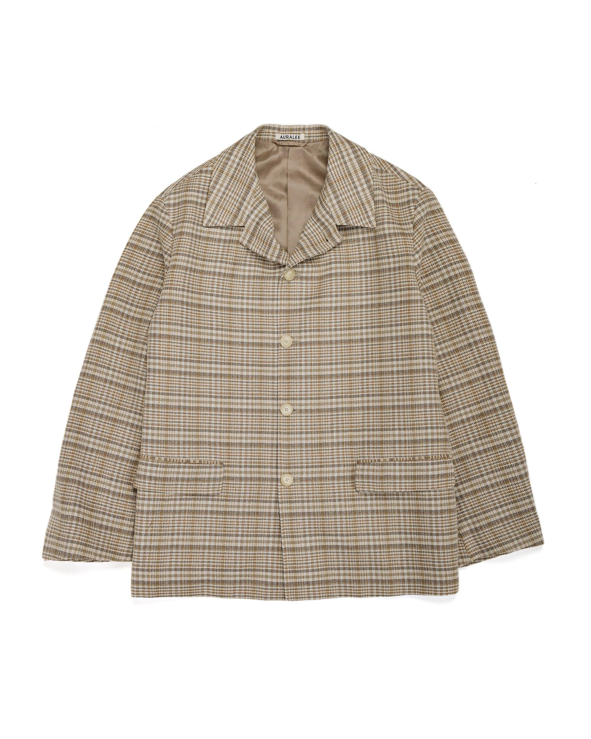Linen Silk Linen Nep Check Jacket Ivory Beige Check