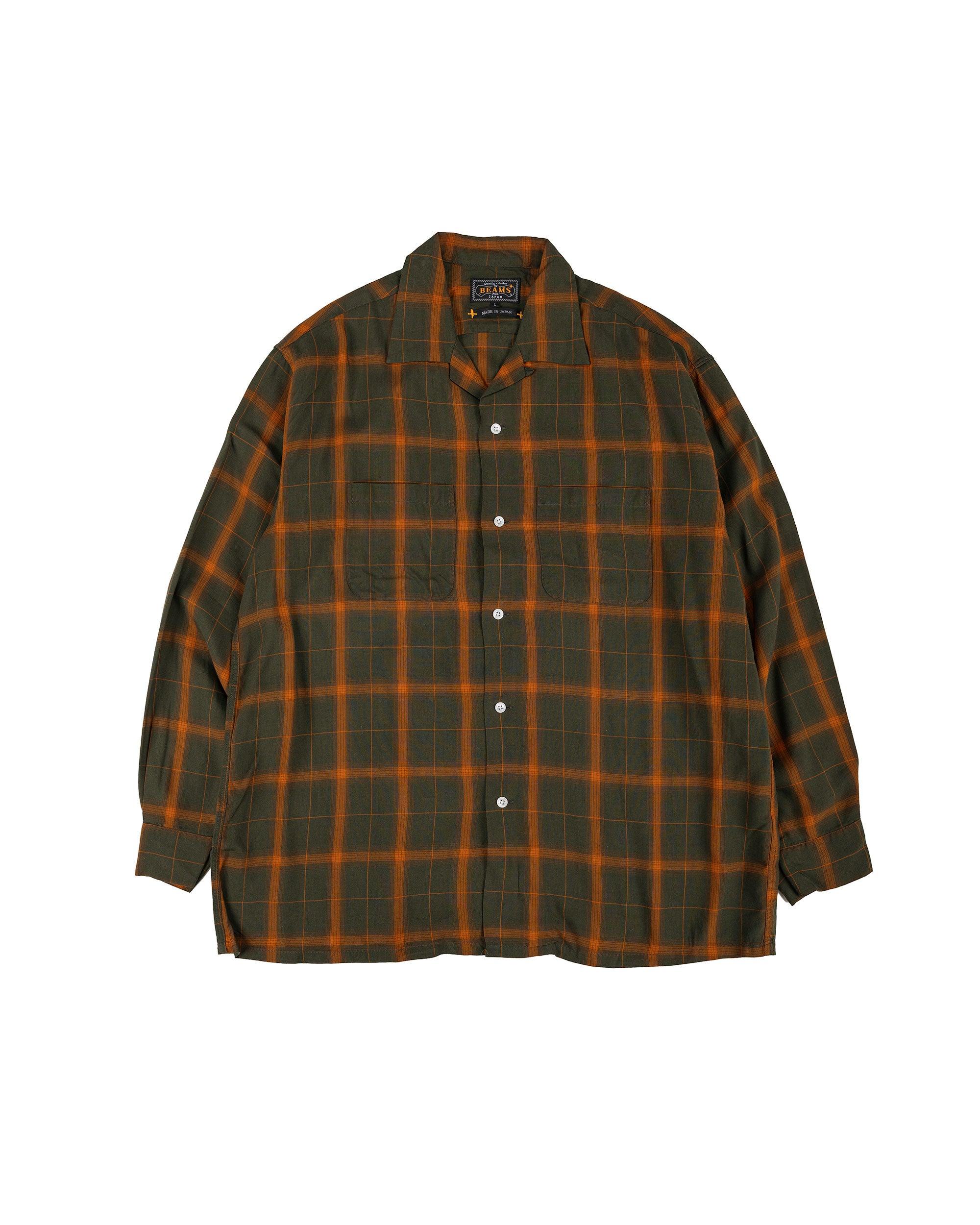 Open Collar Ombre Plaid Green Mustard Ombre