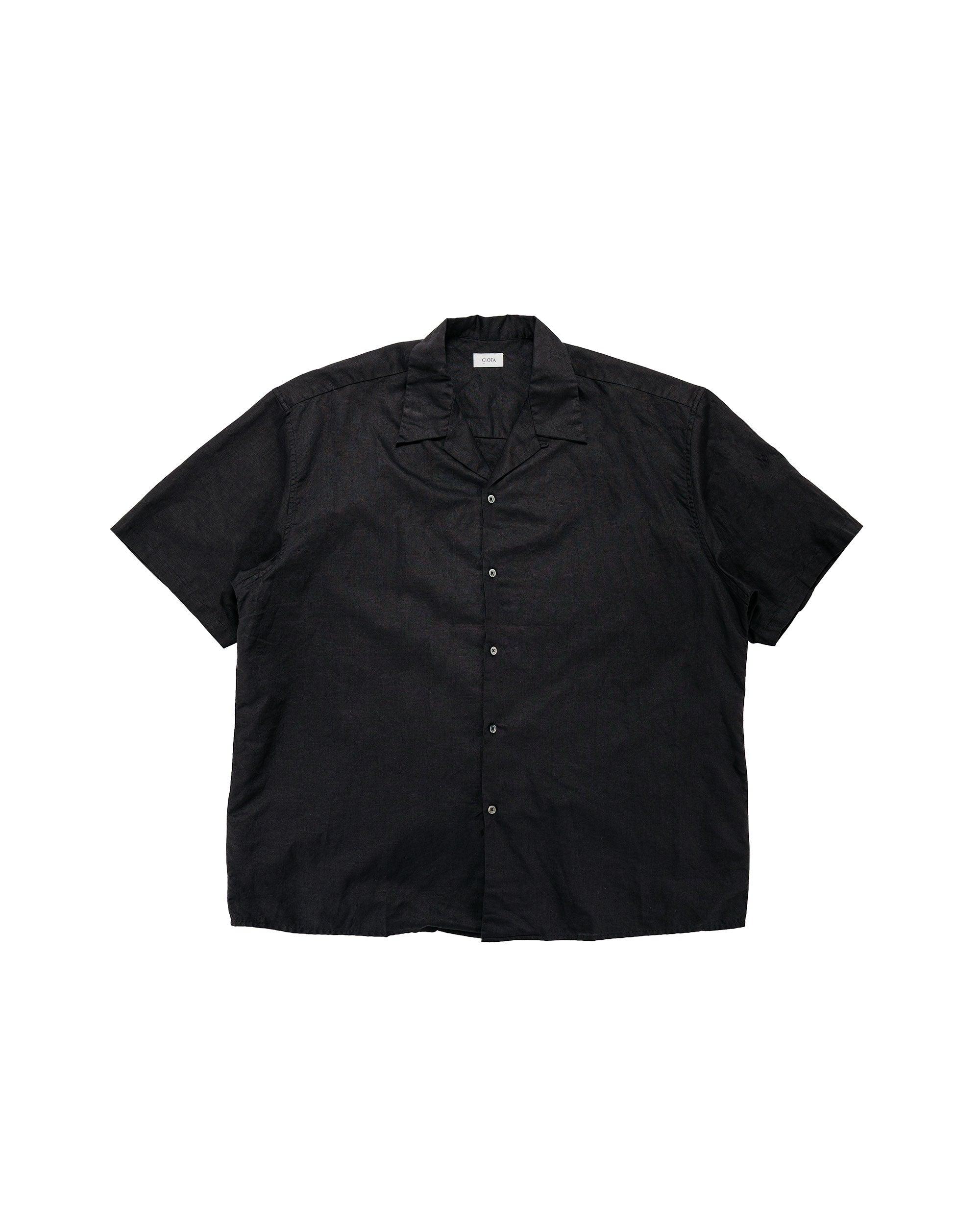 Open Collar Short Sleeve Shirt Cotton/Linen Black