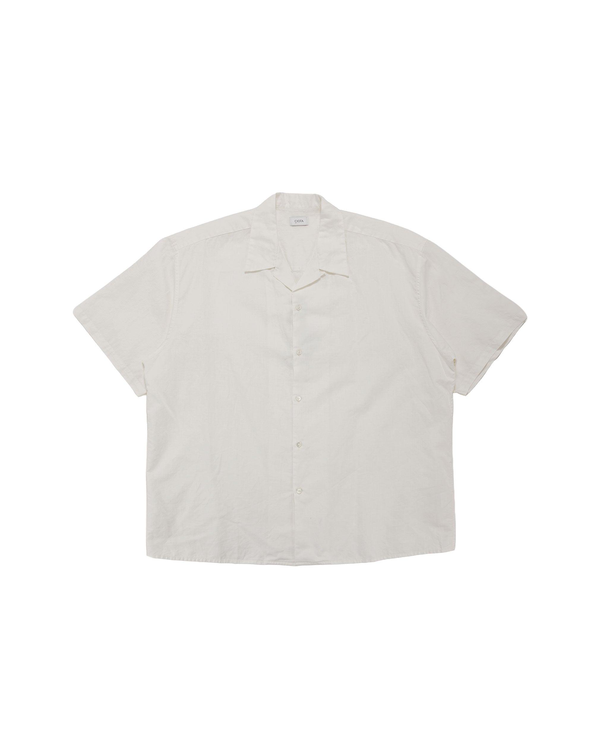 Open Collar Short Sleeve Shirt Cotton/Linen Off White
