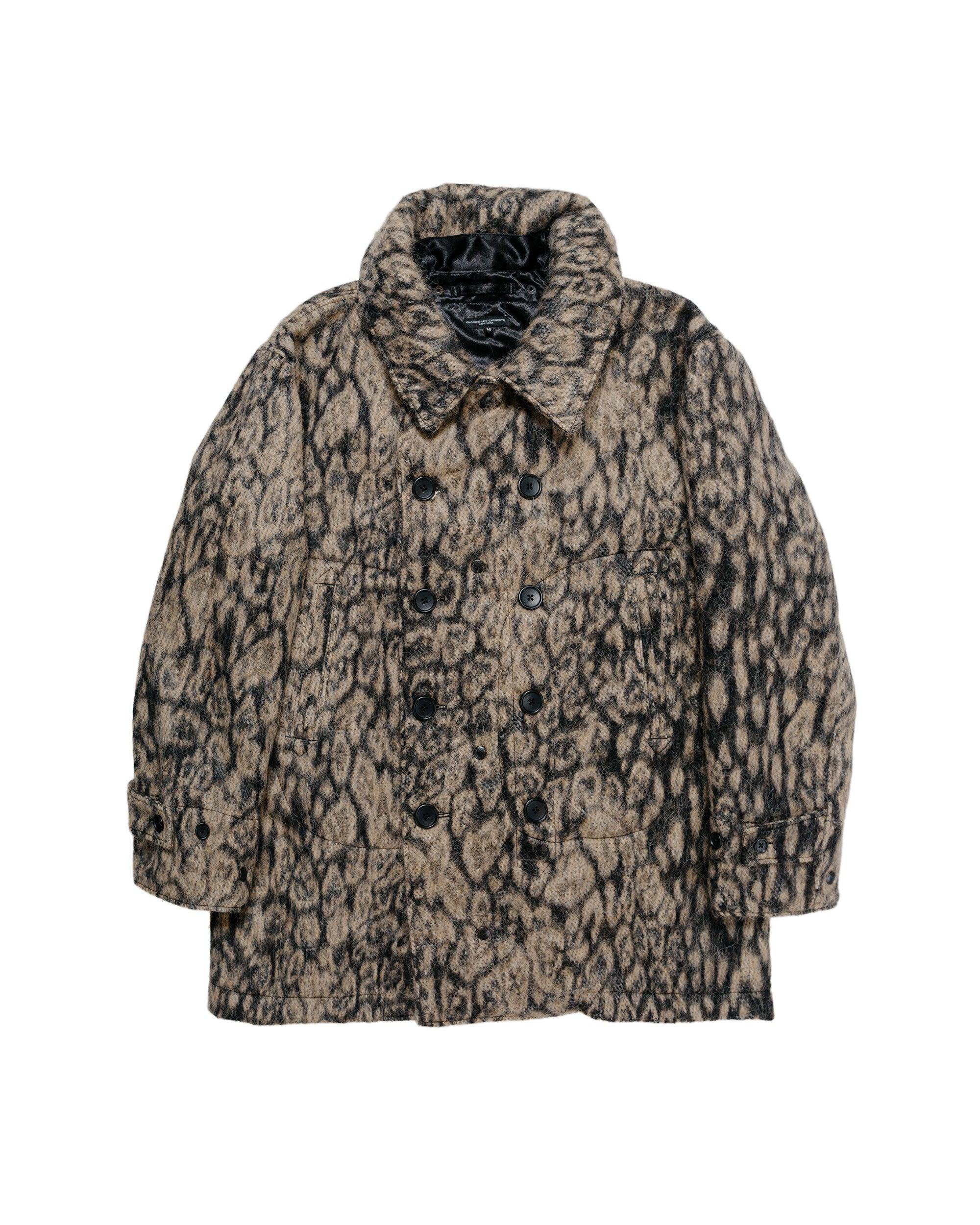 Fireman Jacket Brown Wool Poly Leopard Jacquard