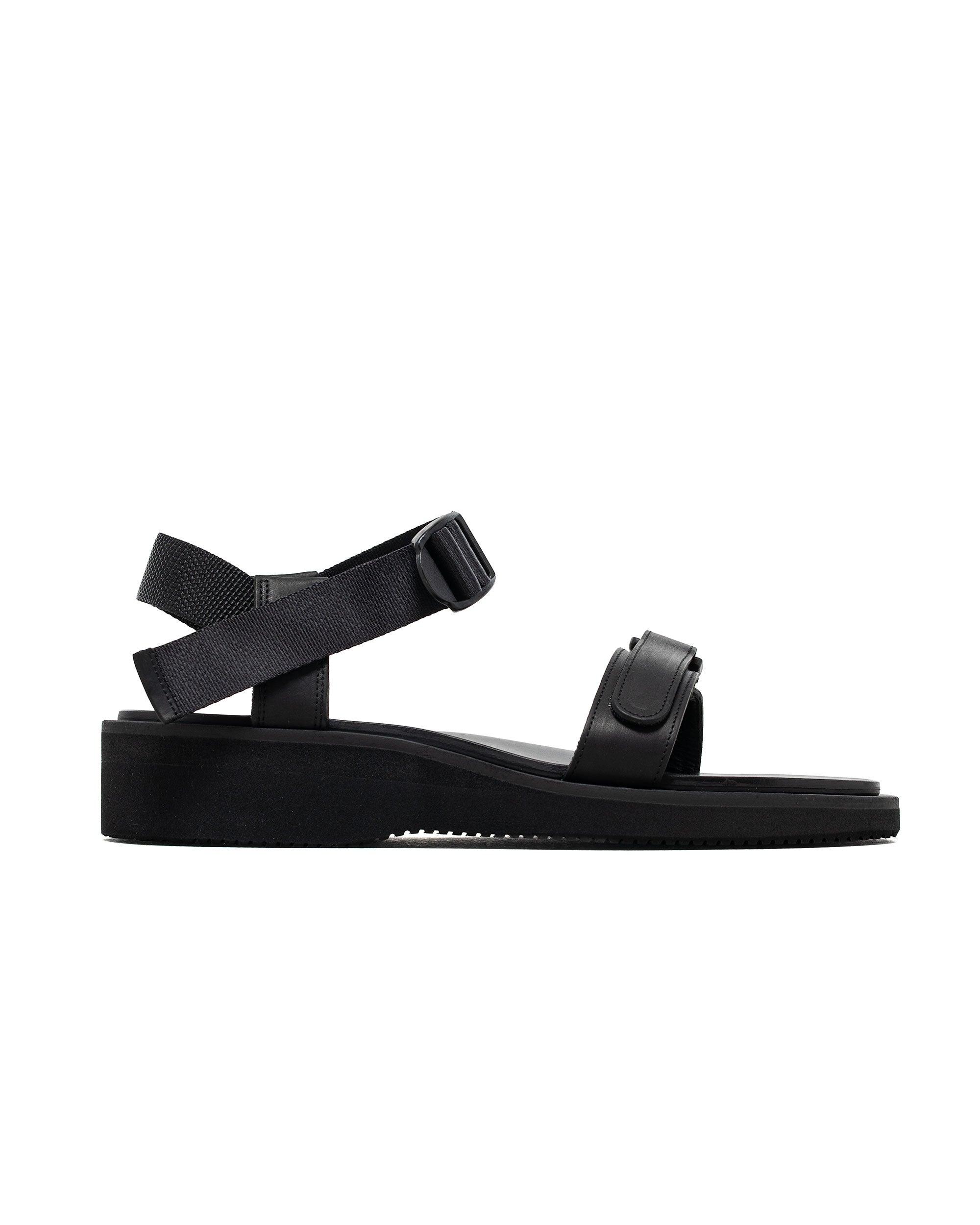 Leather Sandal Velcro Strap Black