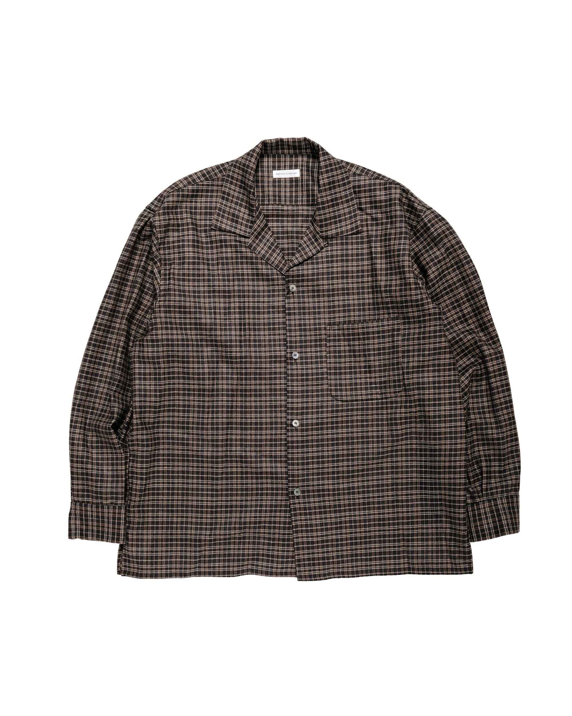 Wool Plaid Open Collar Shirt Brown