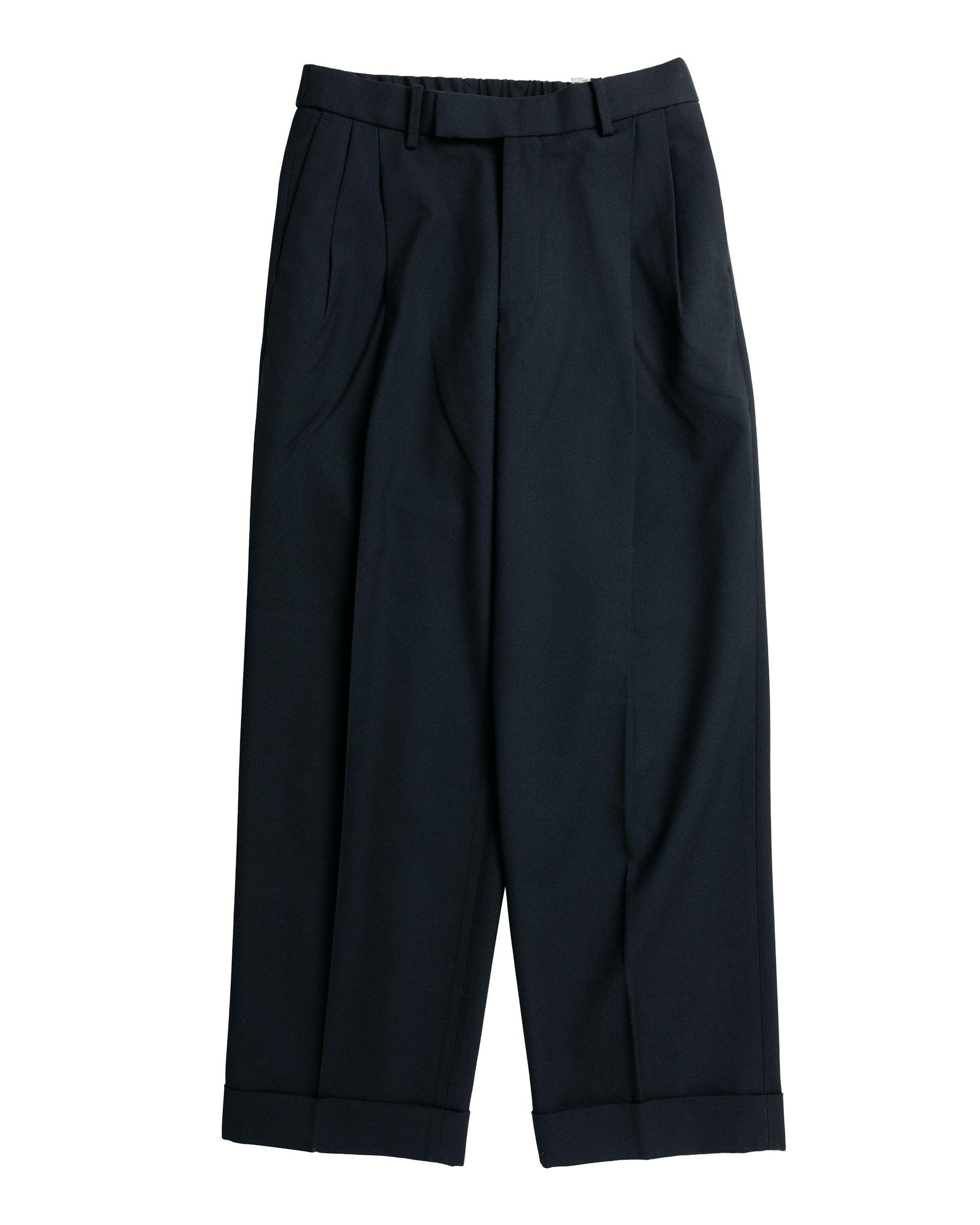 Double Pleated Semi Easy Trousers Organic Wool Survival Cloth Black