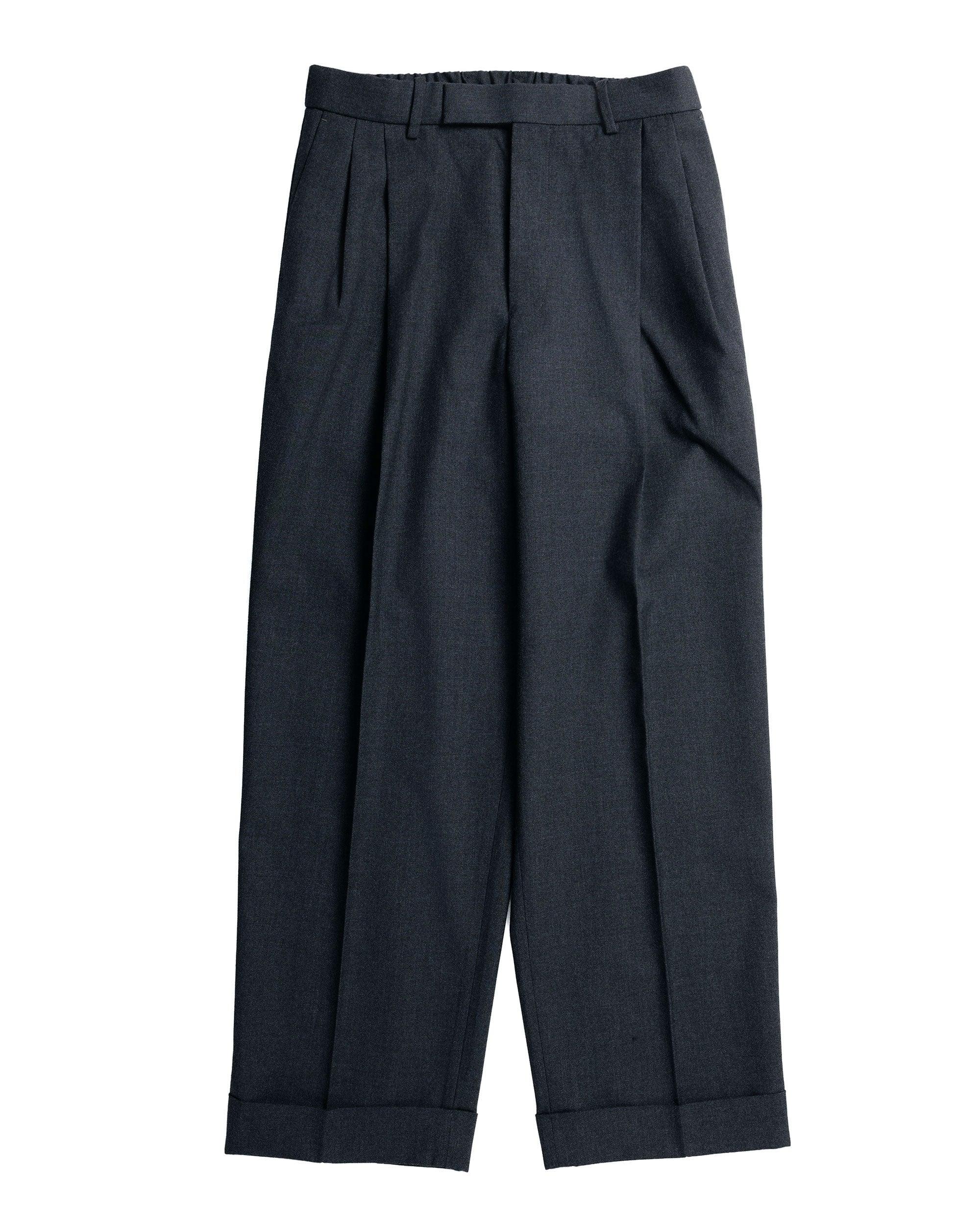 Double Pleated Semi Easy Trousers Organic Wool Survival Cloth Charcoal