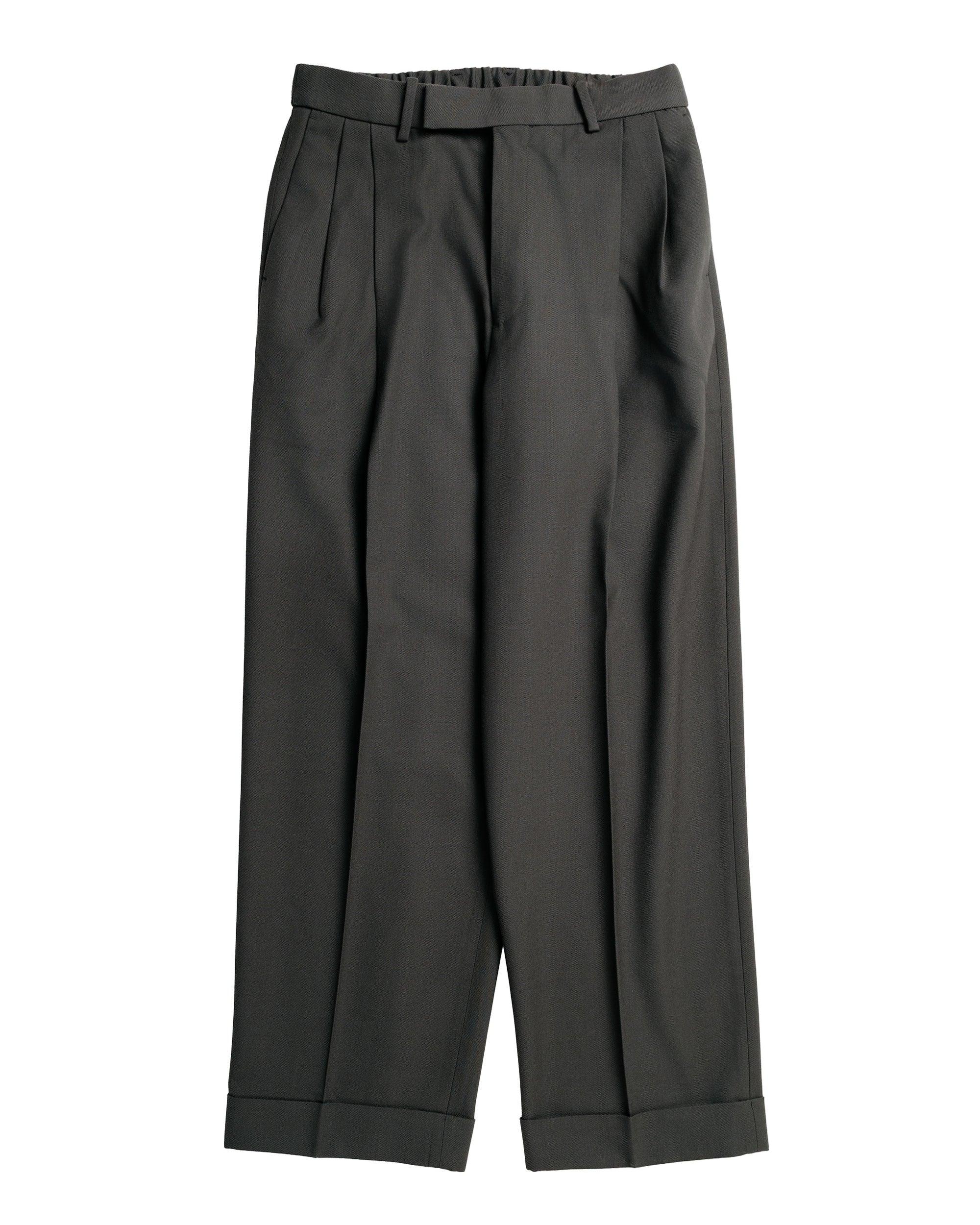 Double Pleated Semi Easy Trousers Organic Wool Survival Cloth Dark Sage