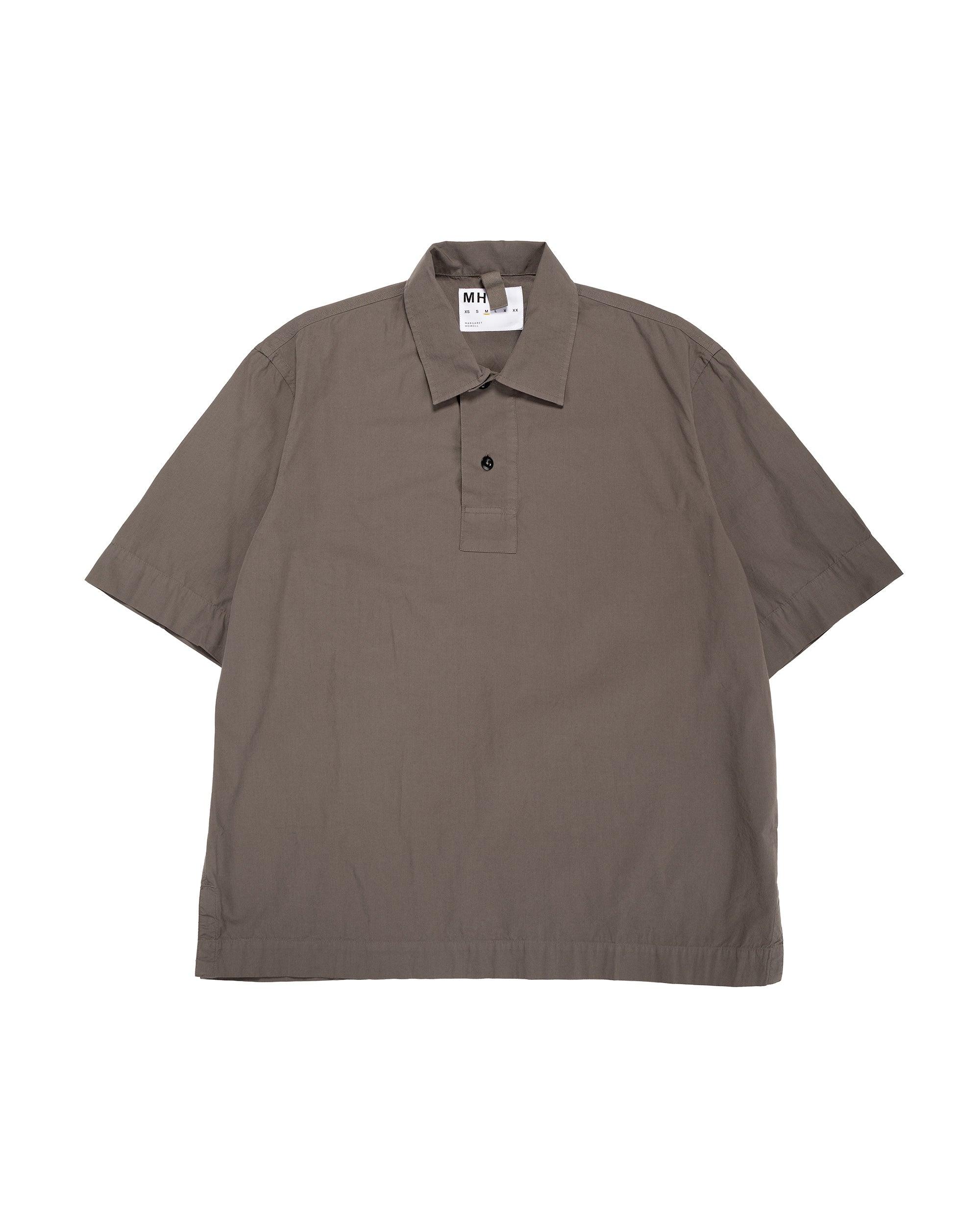 MHL Offset Placket Polo Washed Cotton Poplin Mole