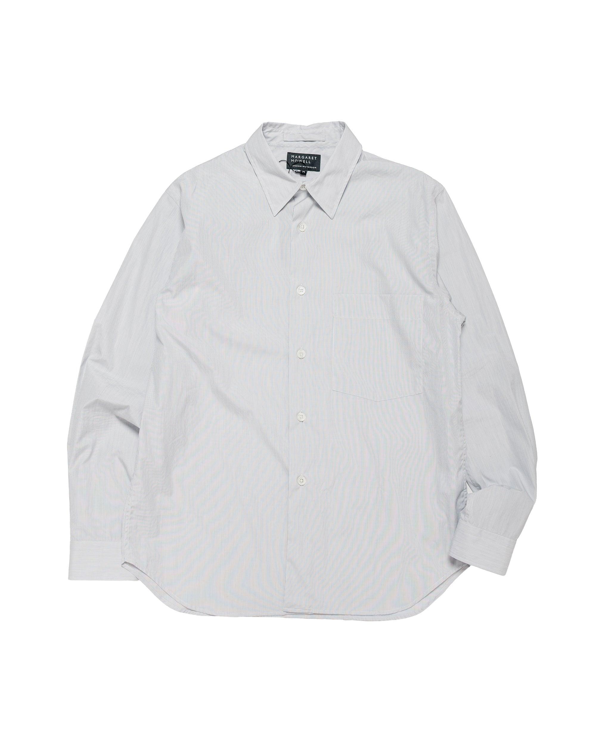 Basic Shirt Cotton Micro Stripe White/Navy
