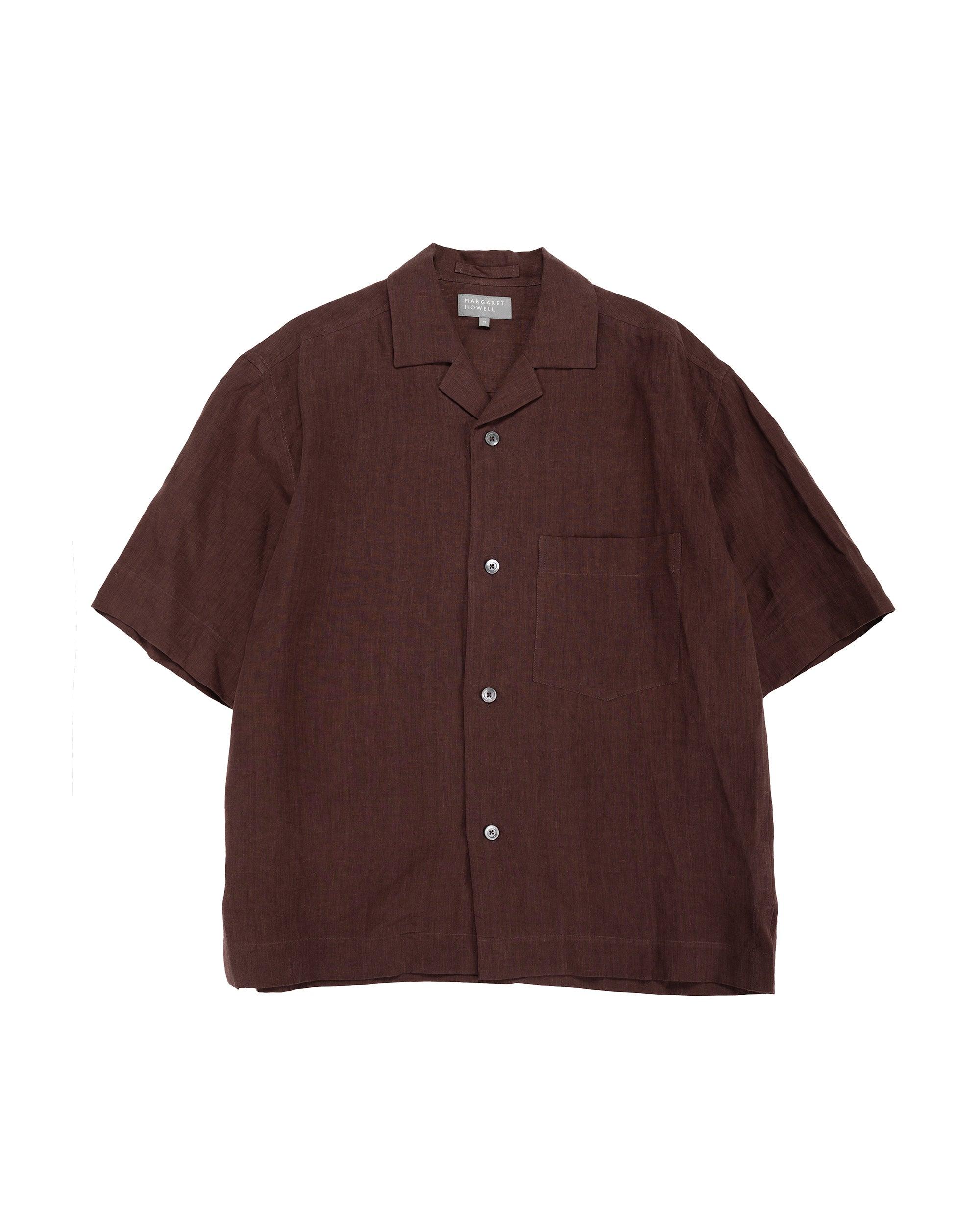 Revere Collar Shirt Soft Linen Poplin Mahogony