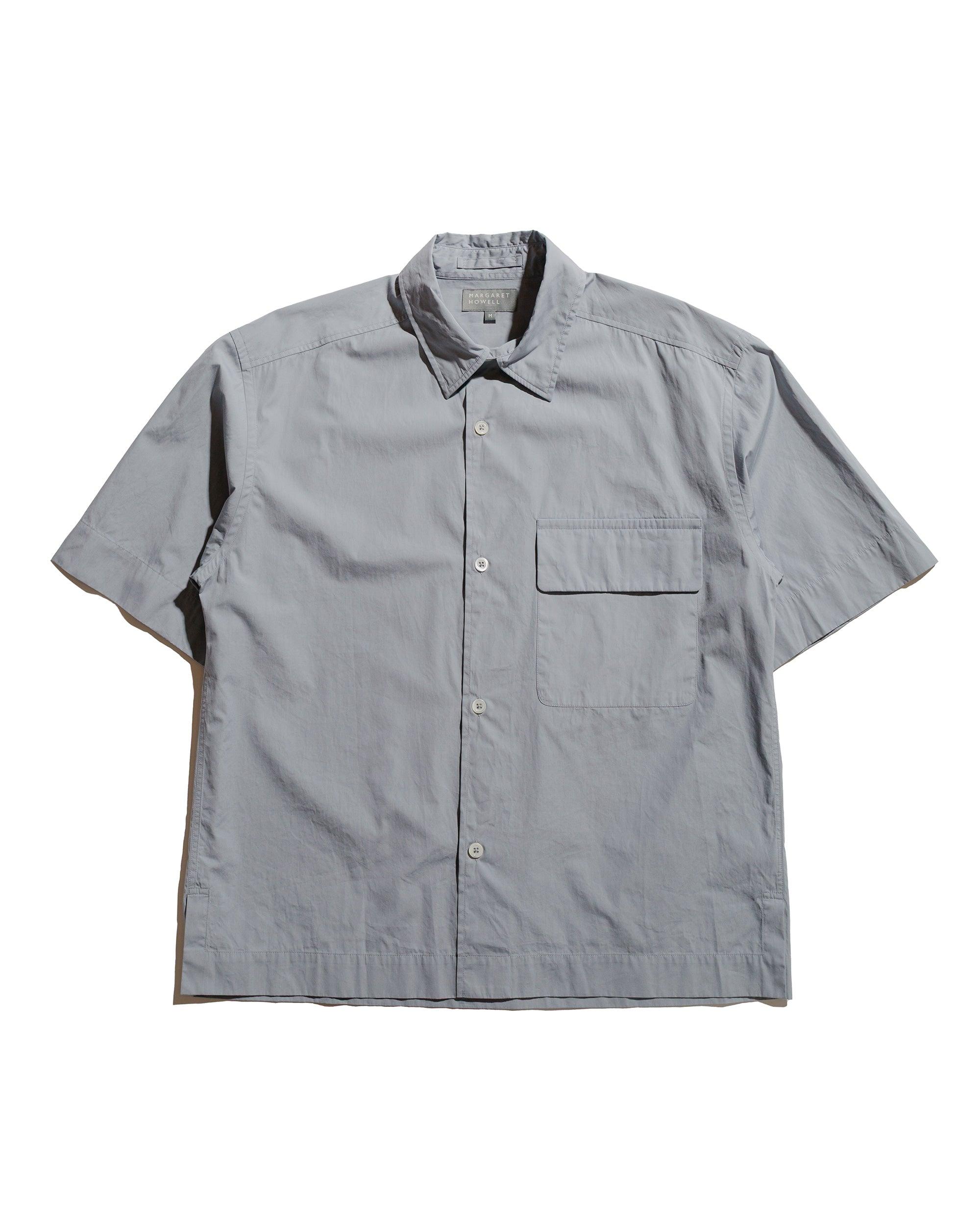 Short Sleeve Flap Pocket Shirt Compact Cotton Plainweave Pewter