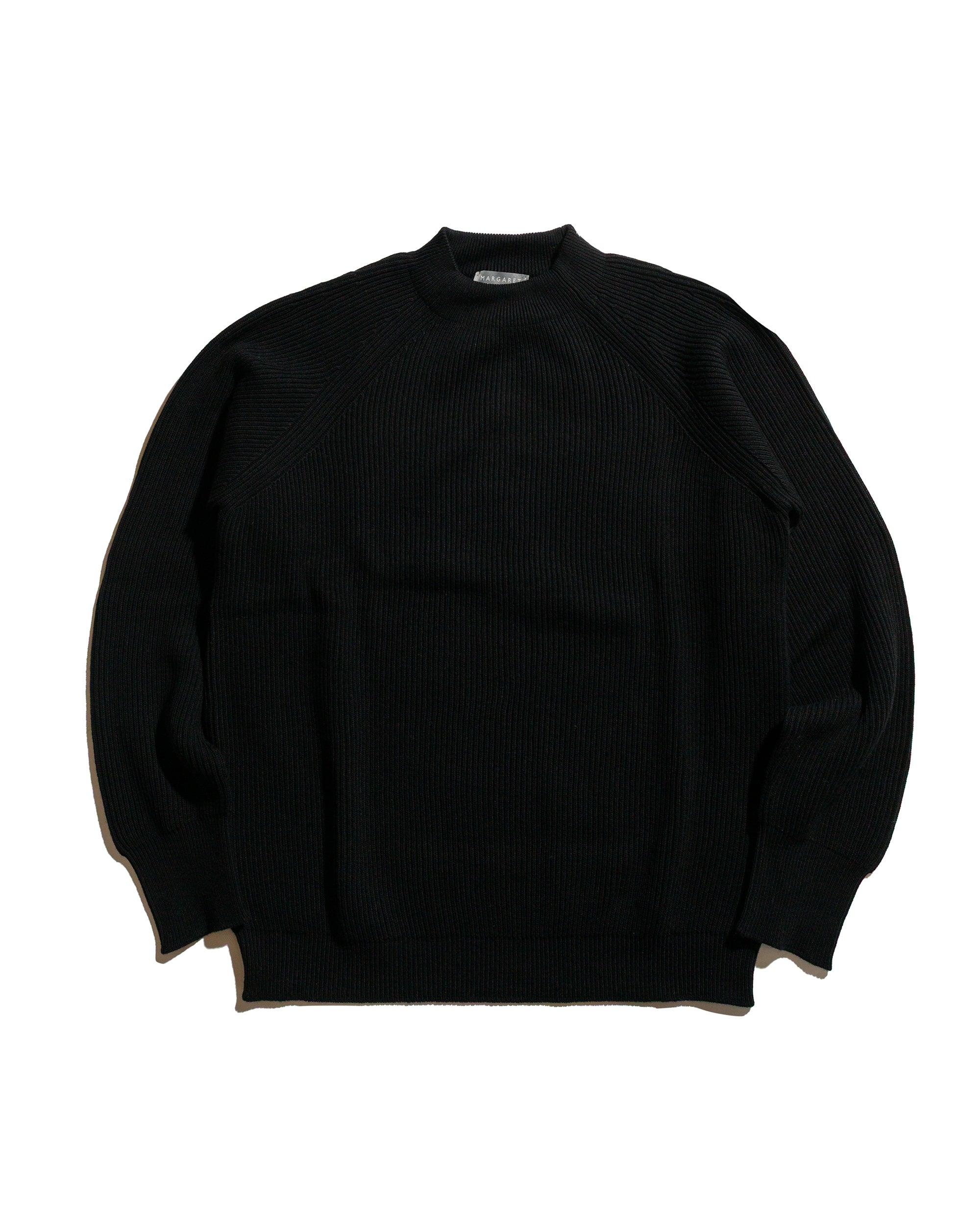 Simple Rib Crew Neck Cotton Wool Black