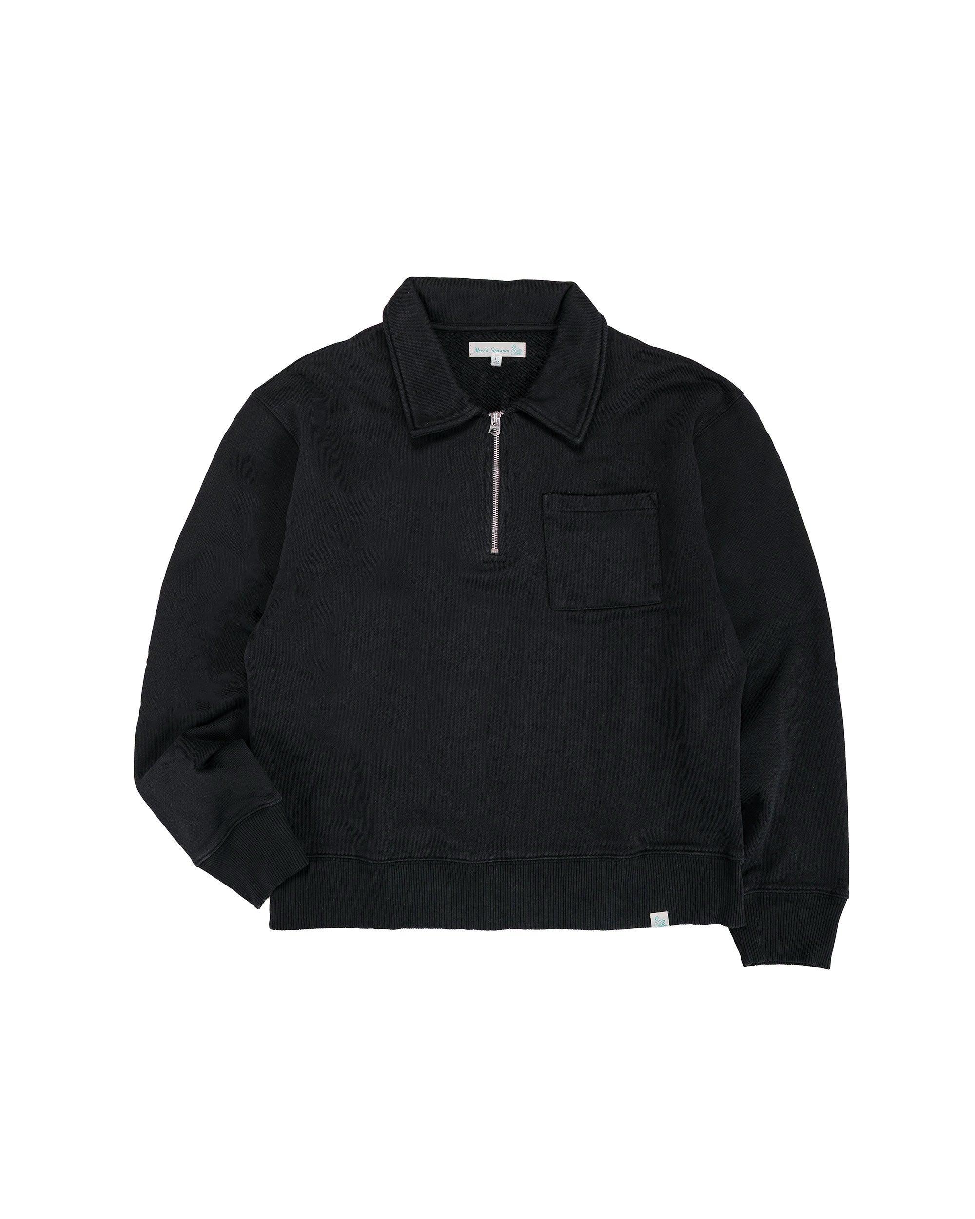 ZIP03 Authentic Fleece Polo Collared Half-Zip Cotton Sweatshirt Deep Black