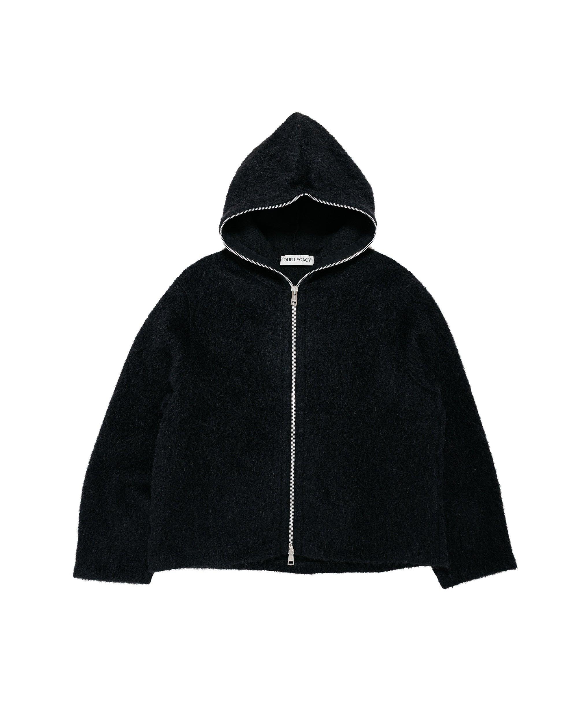 Full Zip Hood Black Hairy Wool