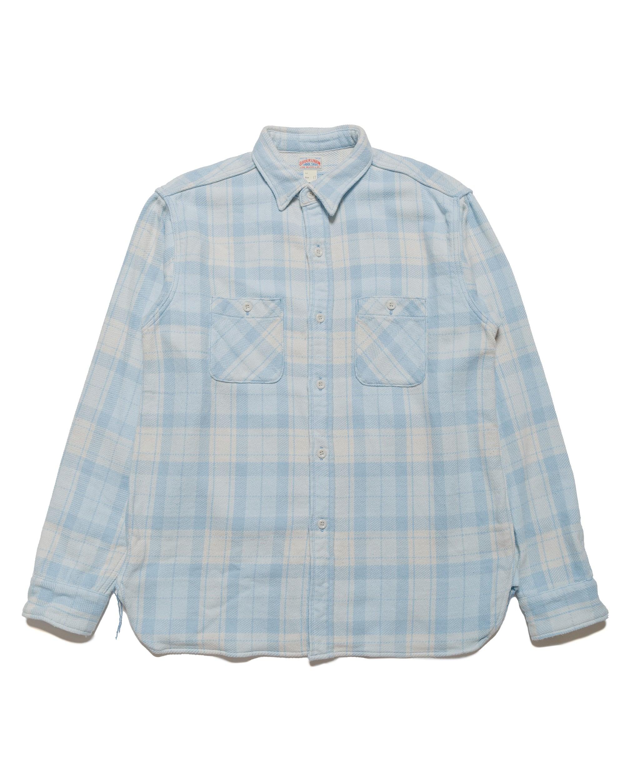 MS24007 8HU Block Check Summer Flannel Shirt Light Blue