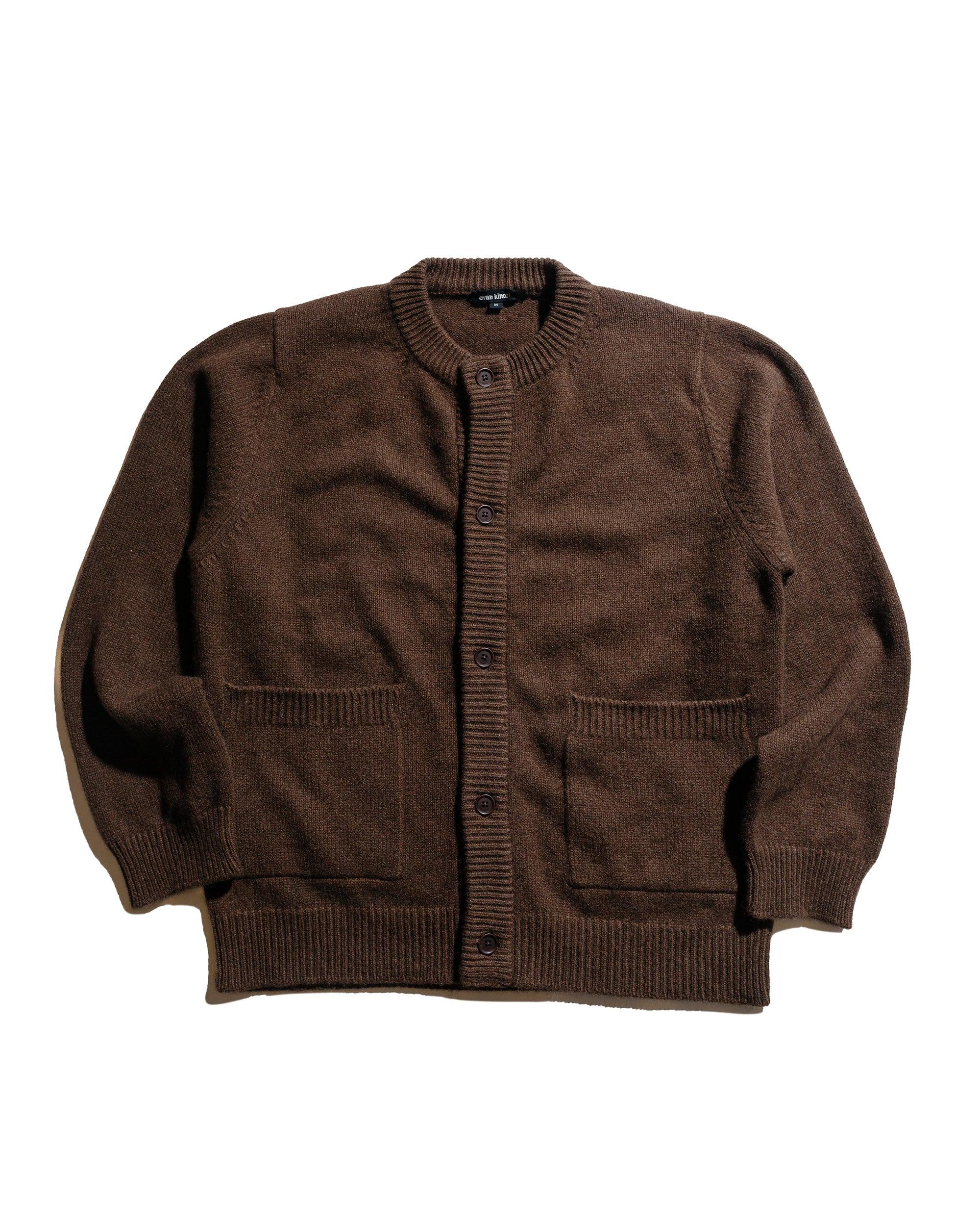 Crewneck Cardigan Undyed Yak Wool Dark Brown