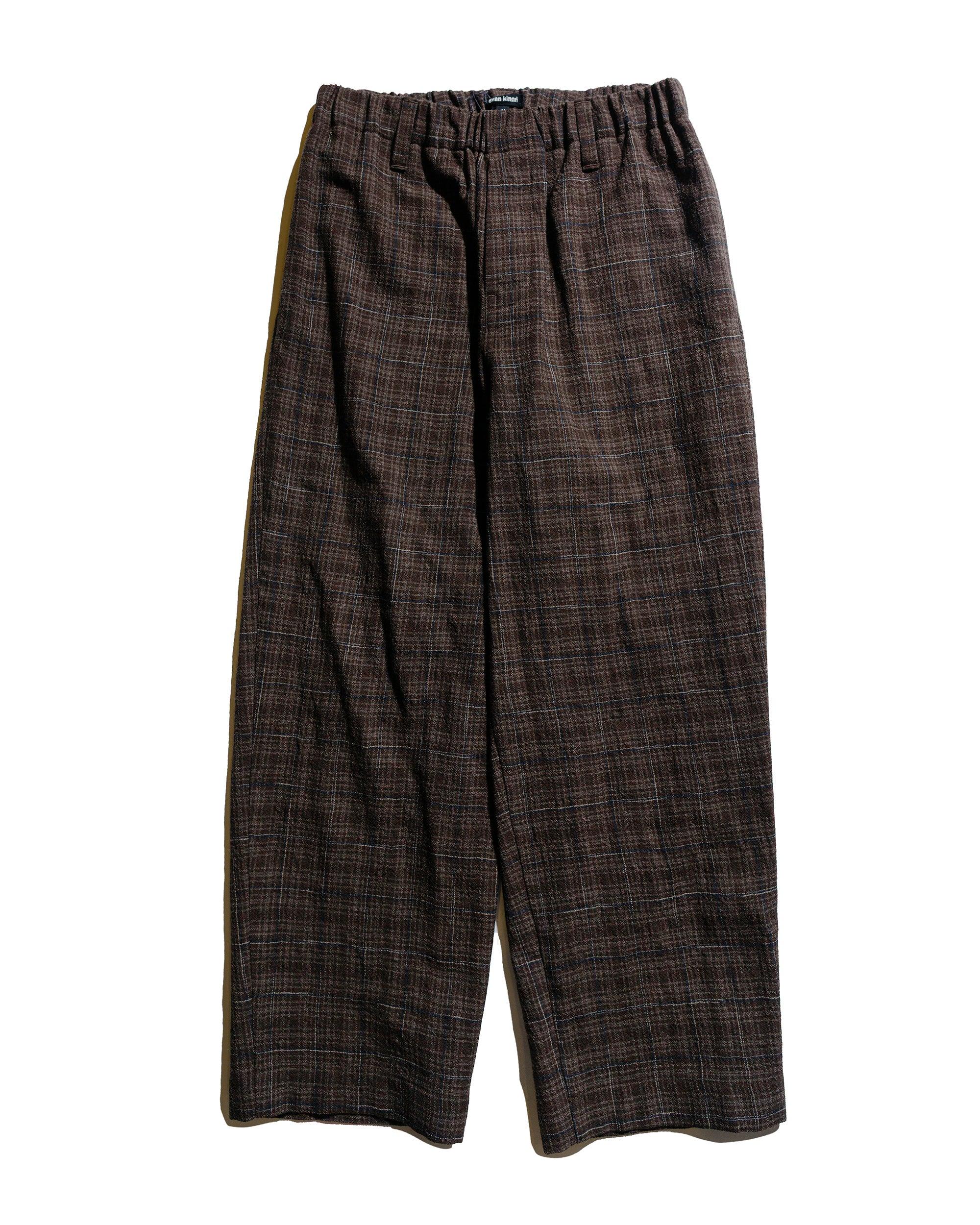 Elastic Pant Kasuri Wool Check Brown/Beige/Navy