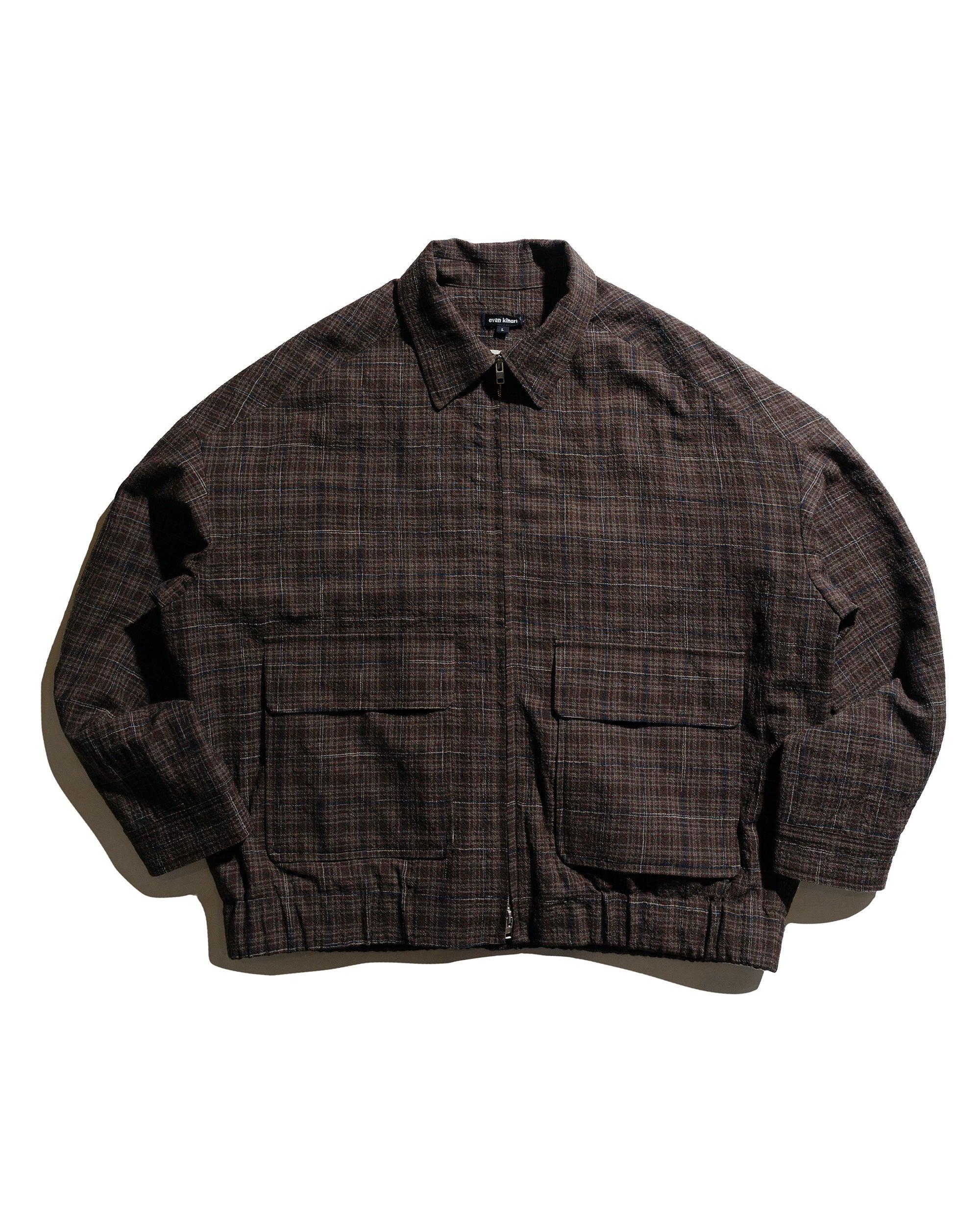 Zip Jacket Two Kasuri Wool Check Brown/Beige/Navy