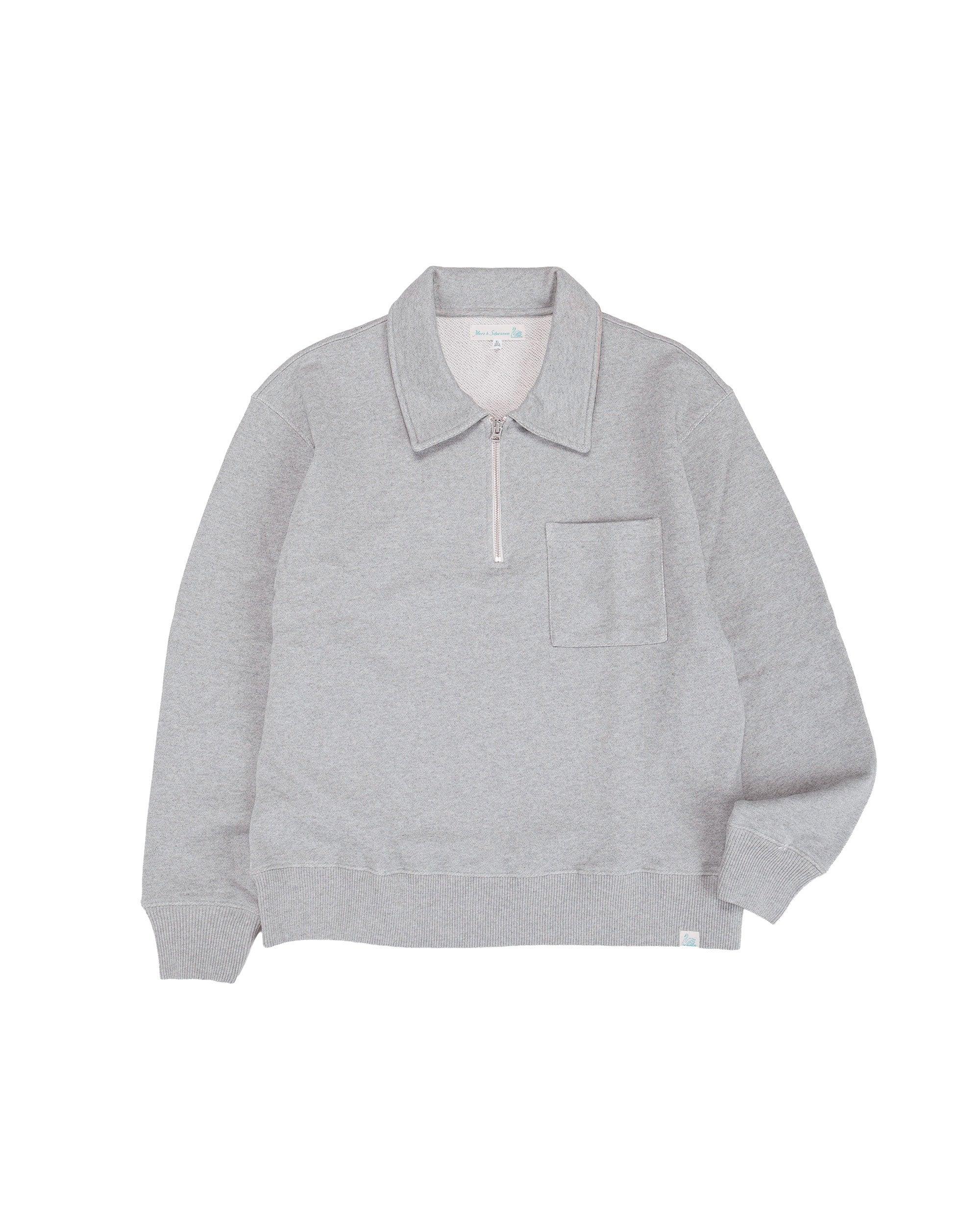 ZIP03 Authentic Fleece Polo Collared Half-Zip Cotton Sweatshirt Grey