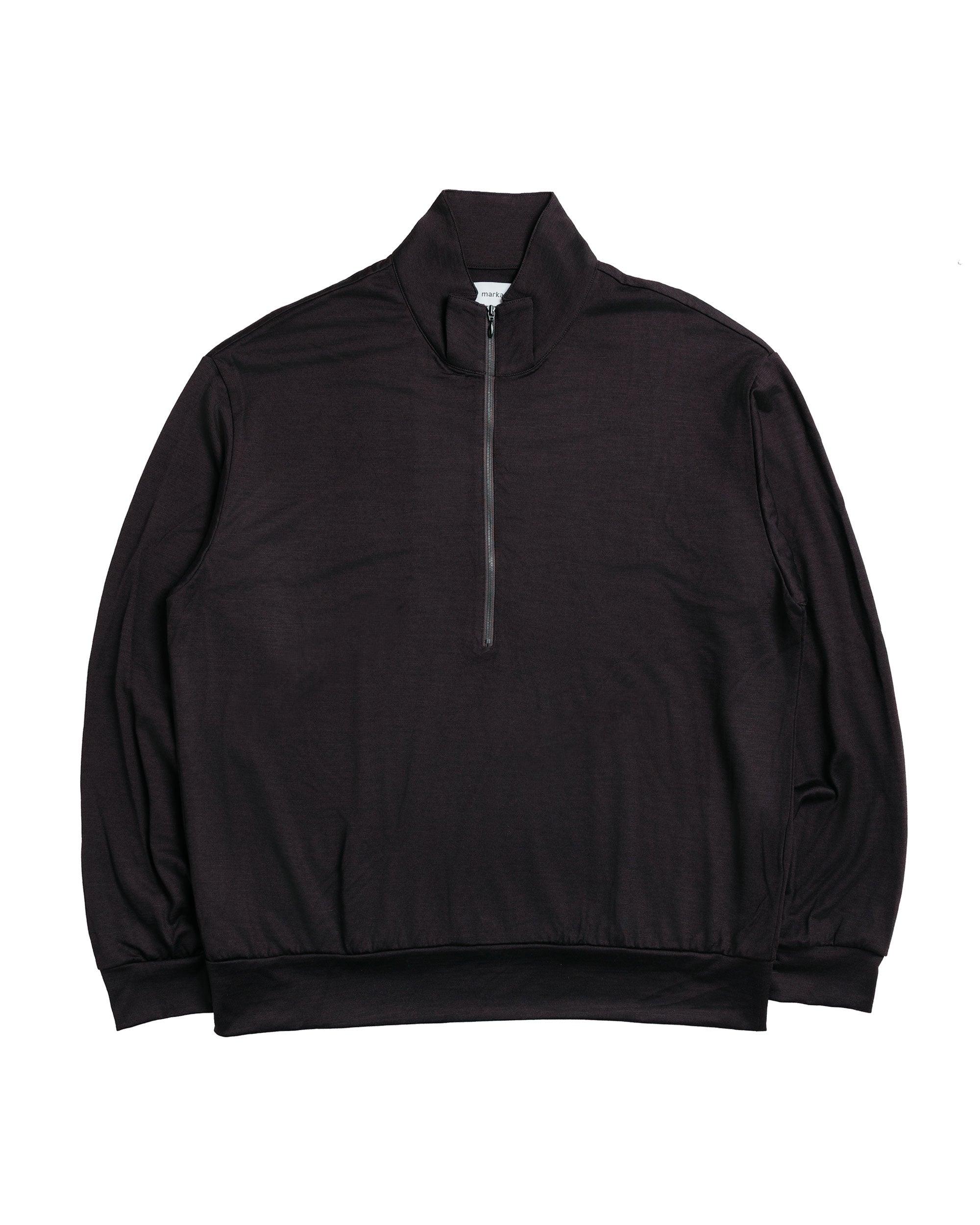 marka Half-Zip Stand Collar Super 100's Washable Wool Jersey Dark Brown