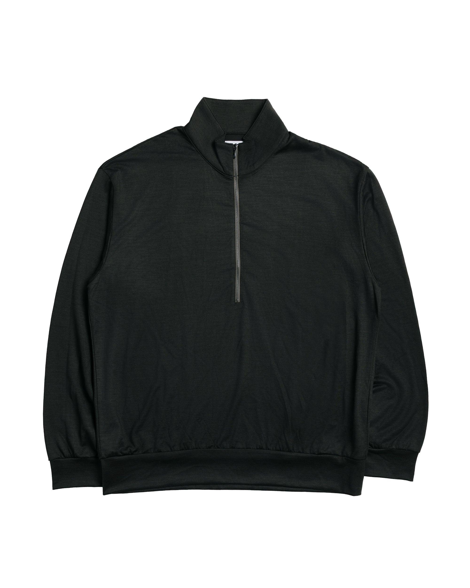 marka Half-Zip Stand Collar Super 100's Washable Wool Jersey Dark Olive