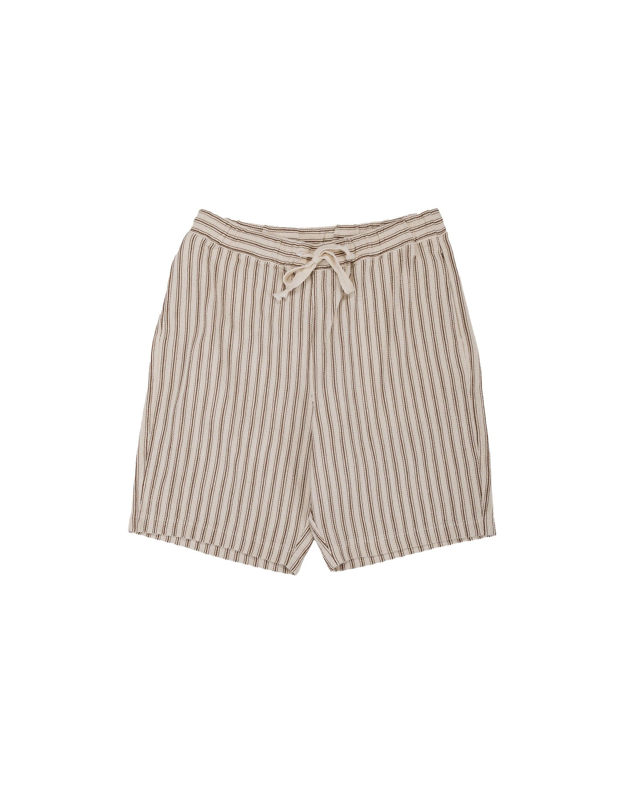 Easy Fit Shorts Rustic Stripe Cotton Mesh Cloth Brown