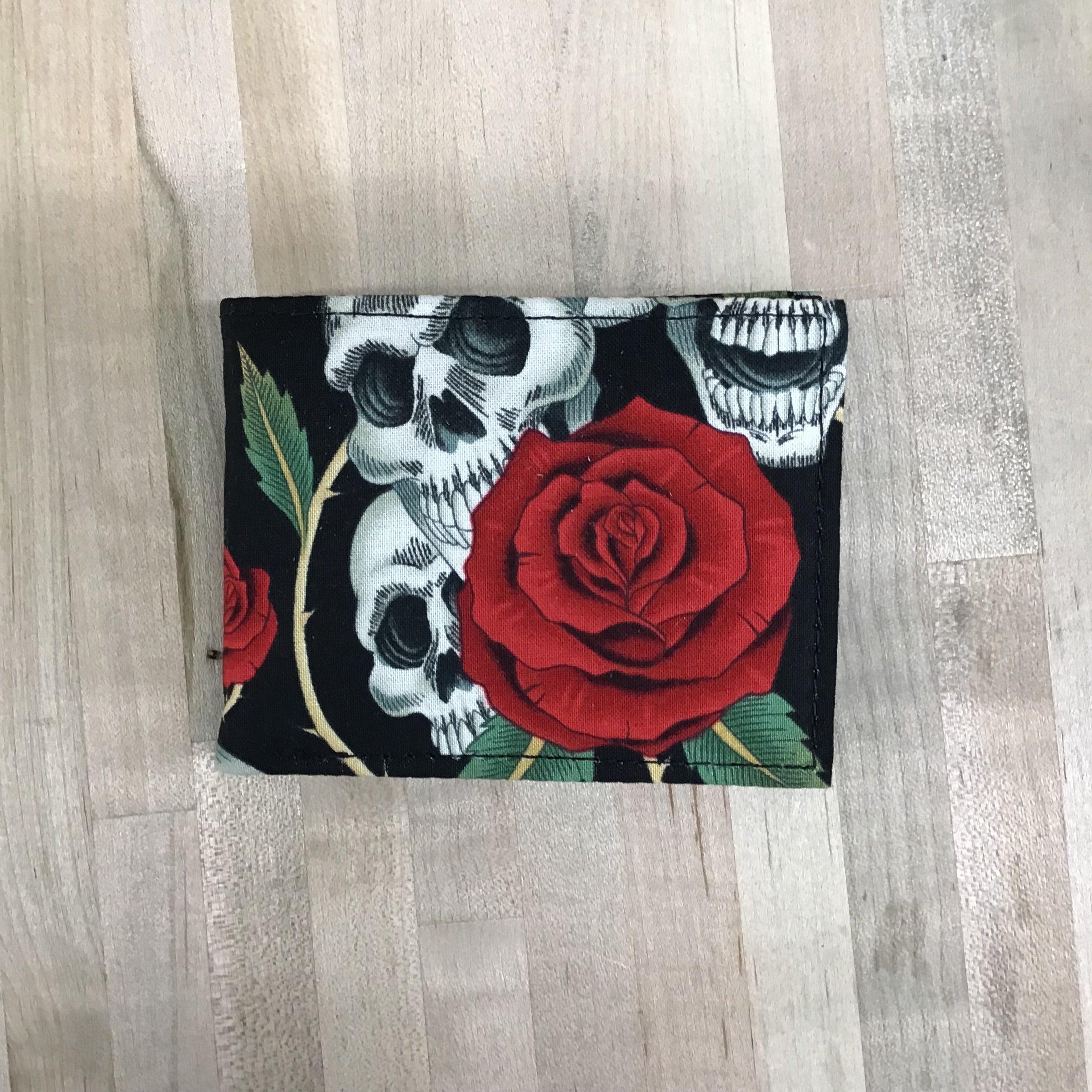 Small Wallet - Black/Skull and Red Roses