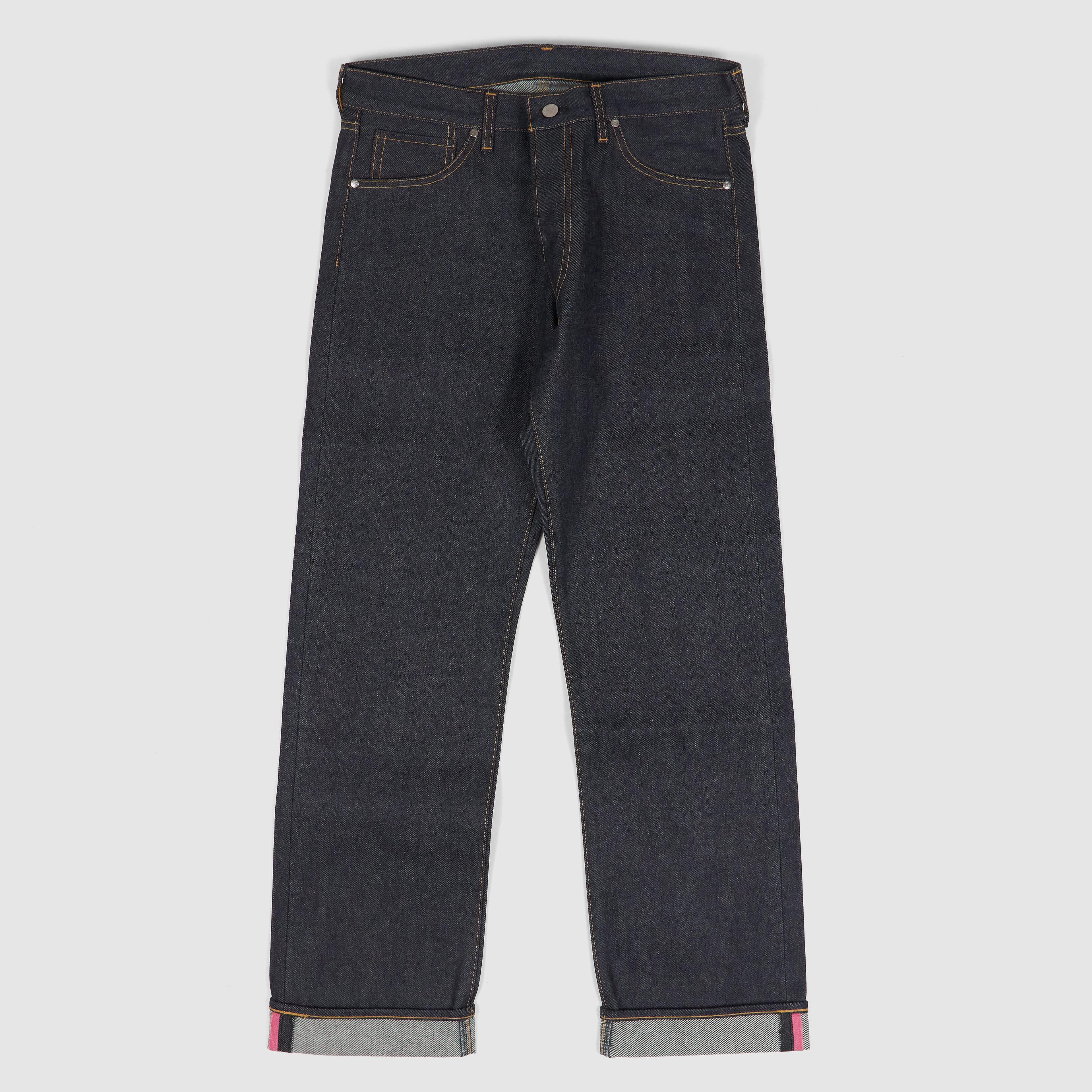 Embroidered Dollar Sign Raw Denim Jeans