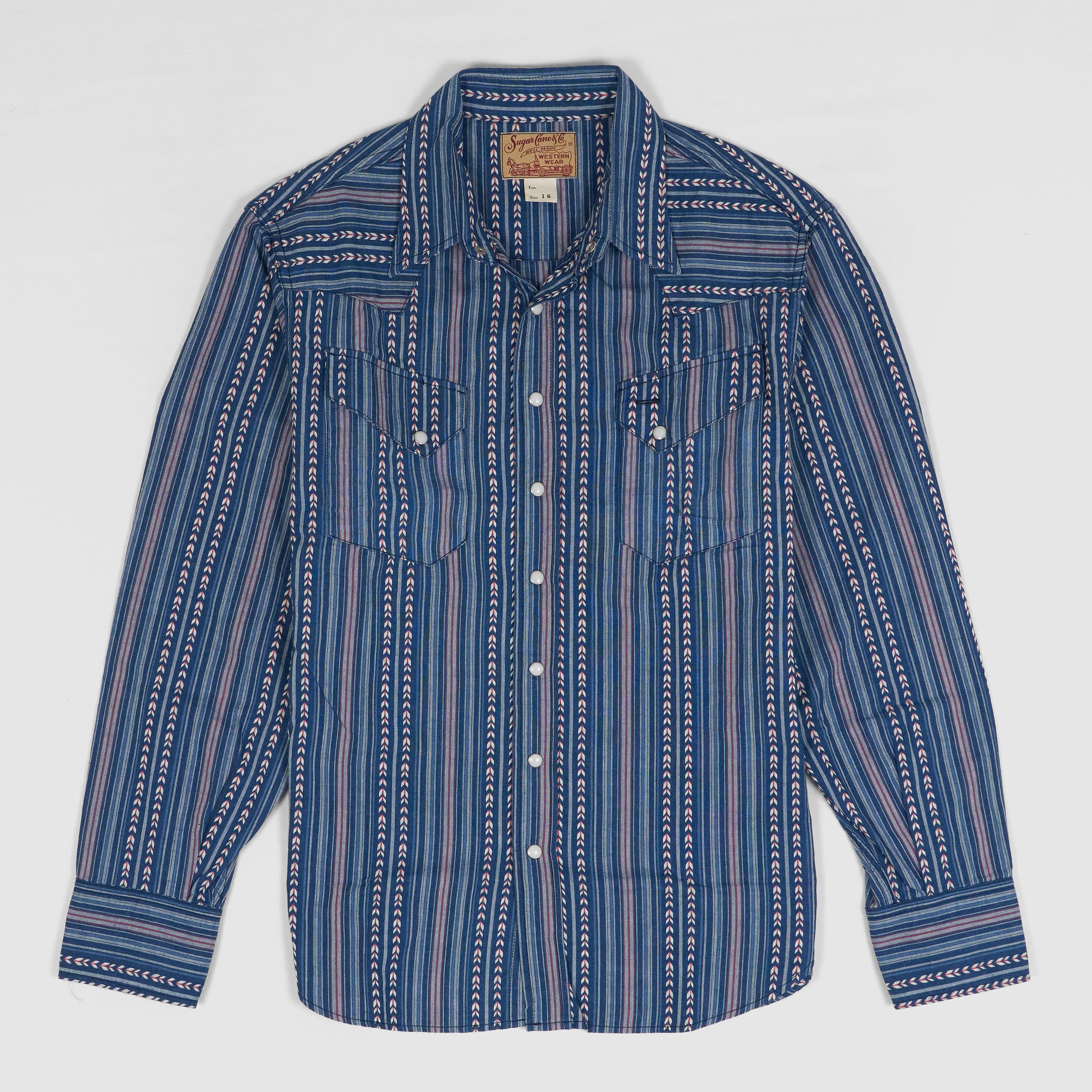 Long Sleeve Western Shirt Indigo Striped UNISEX