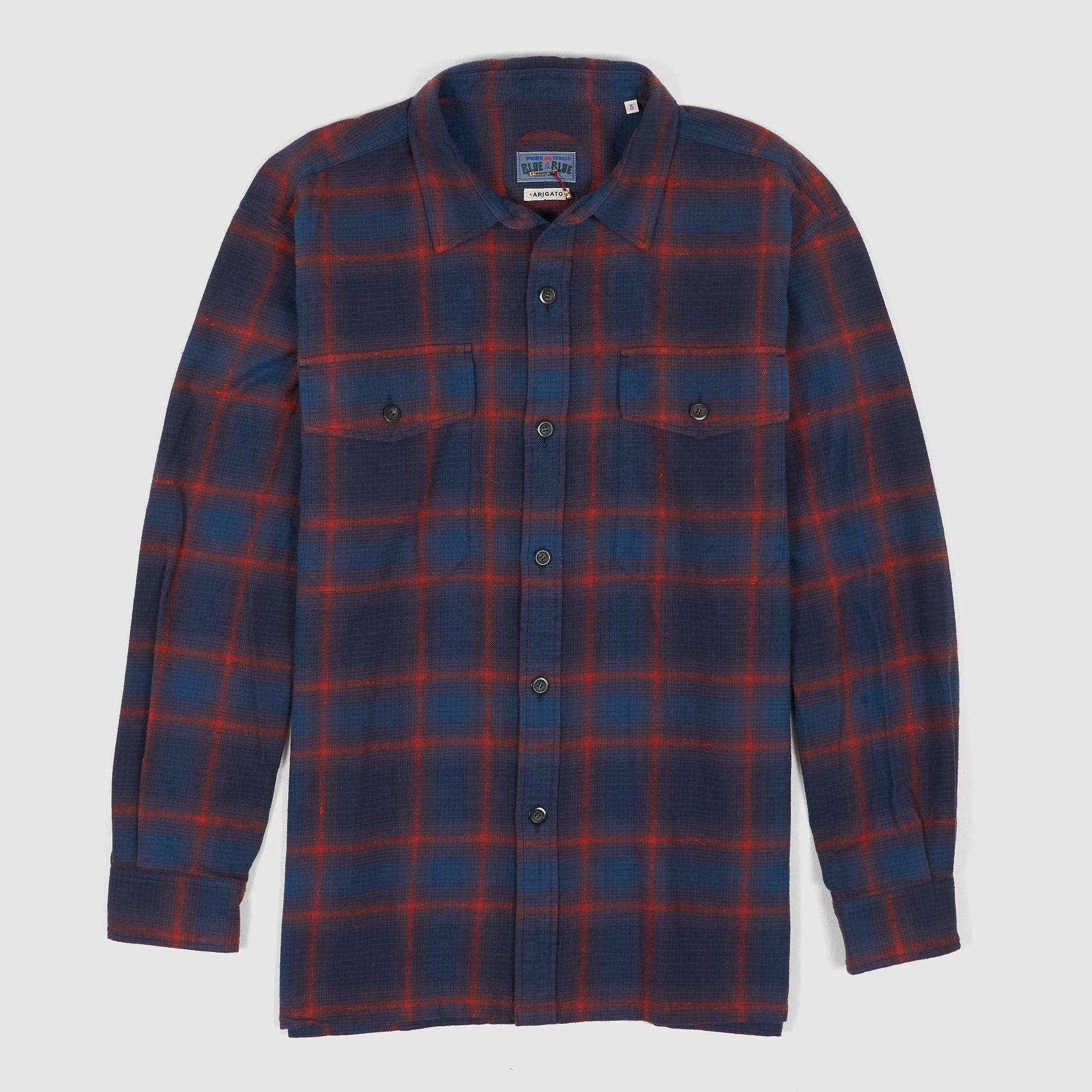 Light Flannel Work Overshirt Indigo Check