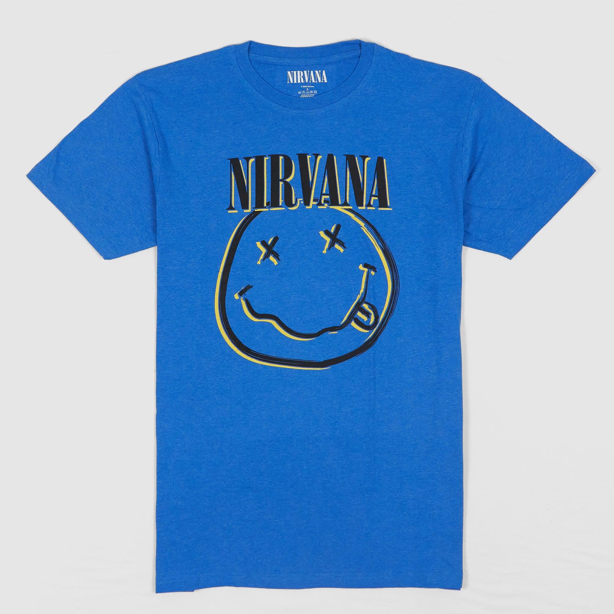 Nirvana Tee Inverse Happy Face Crew Neck Rock Band T-Shirt