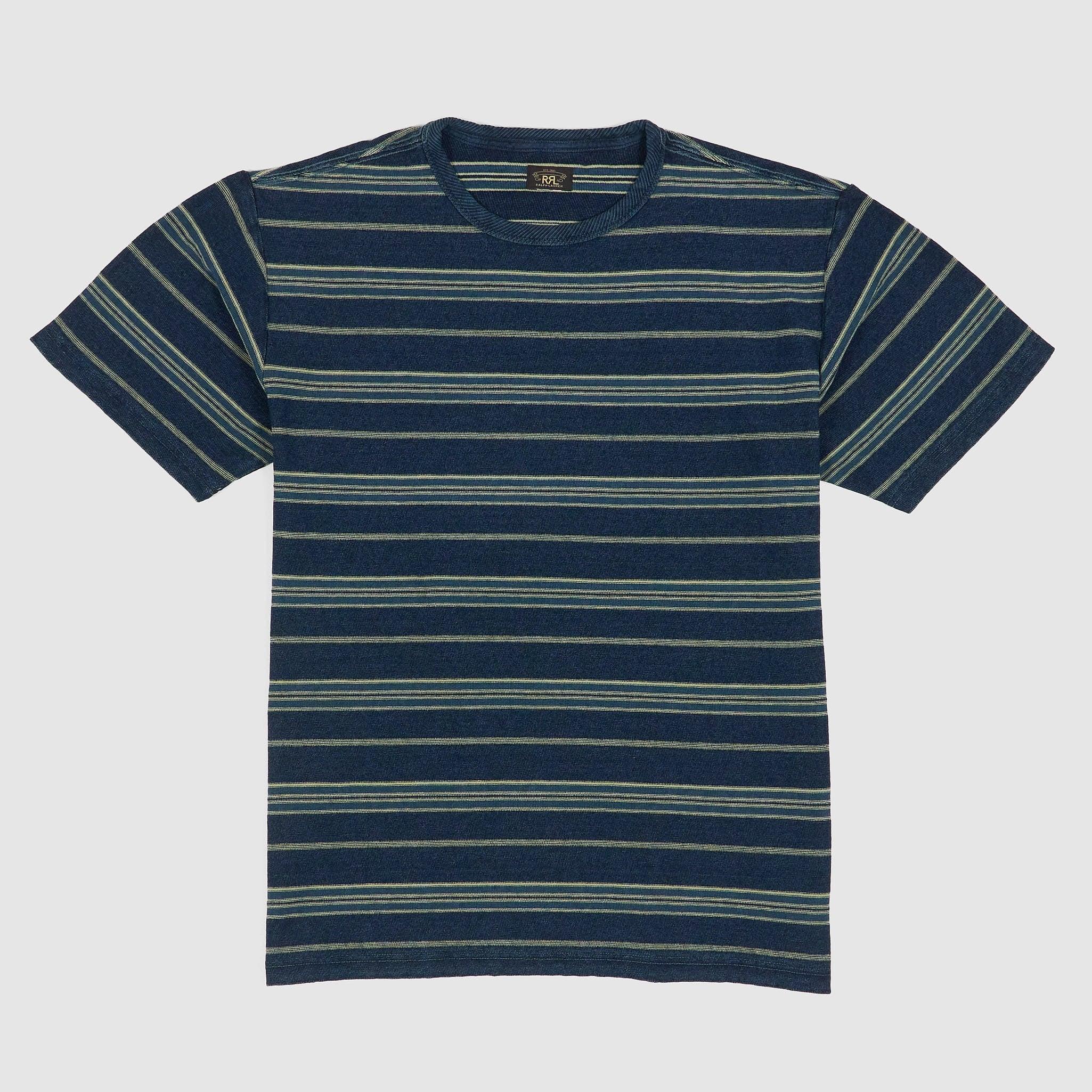 Heavy Crew Neck Indigo Stripe T-Shirt