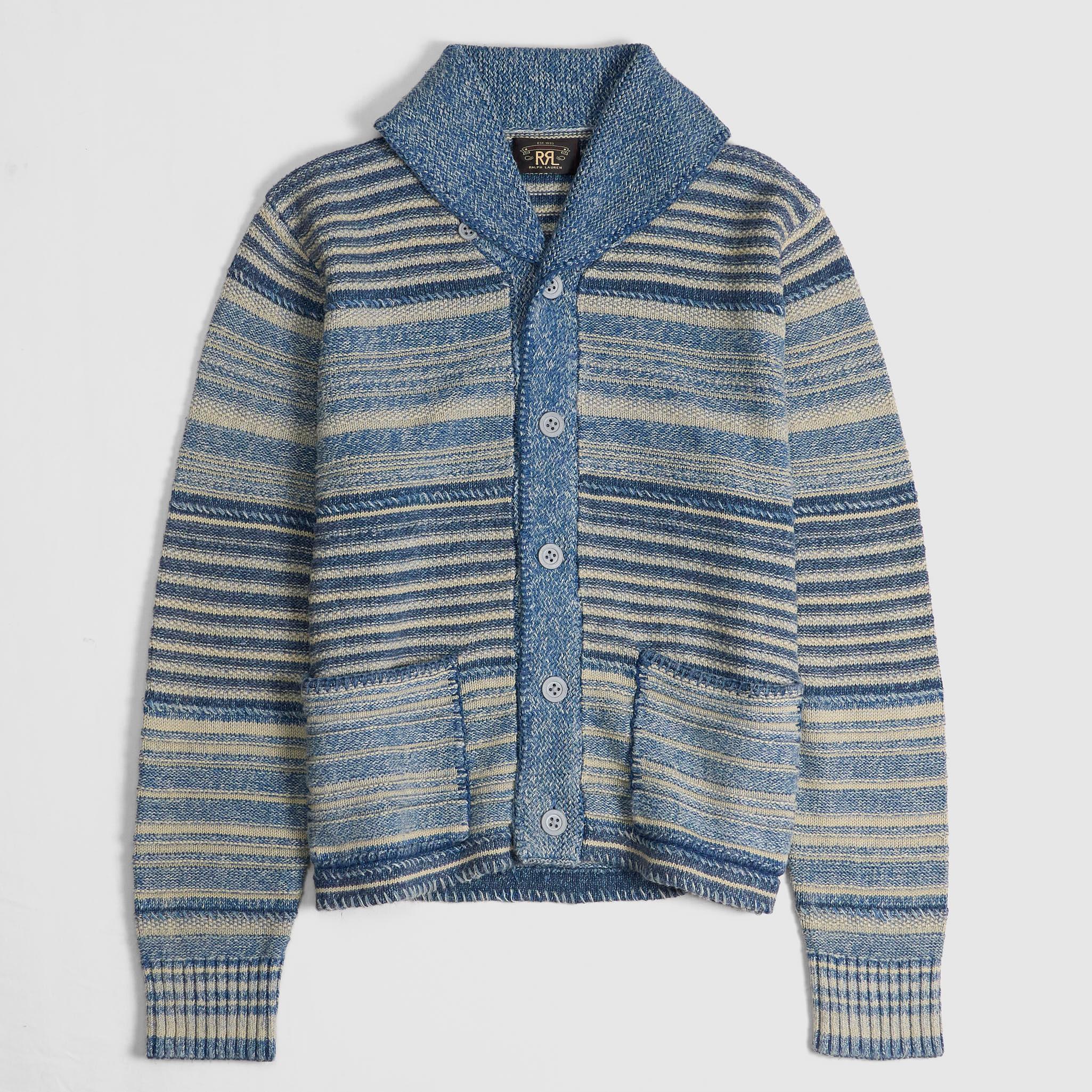 Cotton-Linen Striped Indigo DyedCardigan