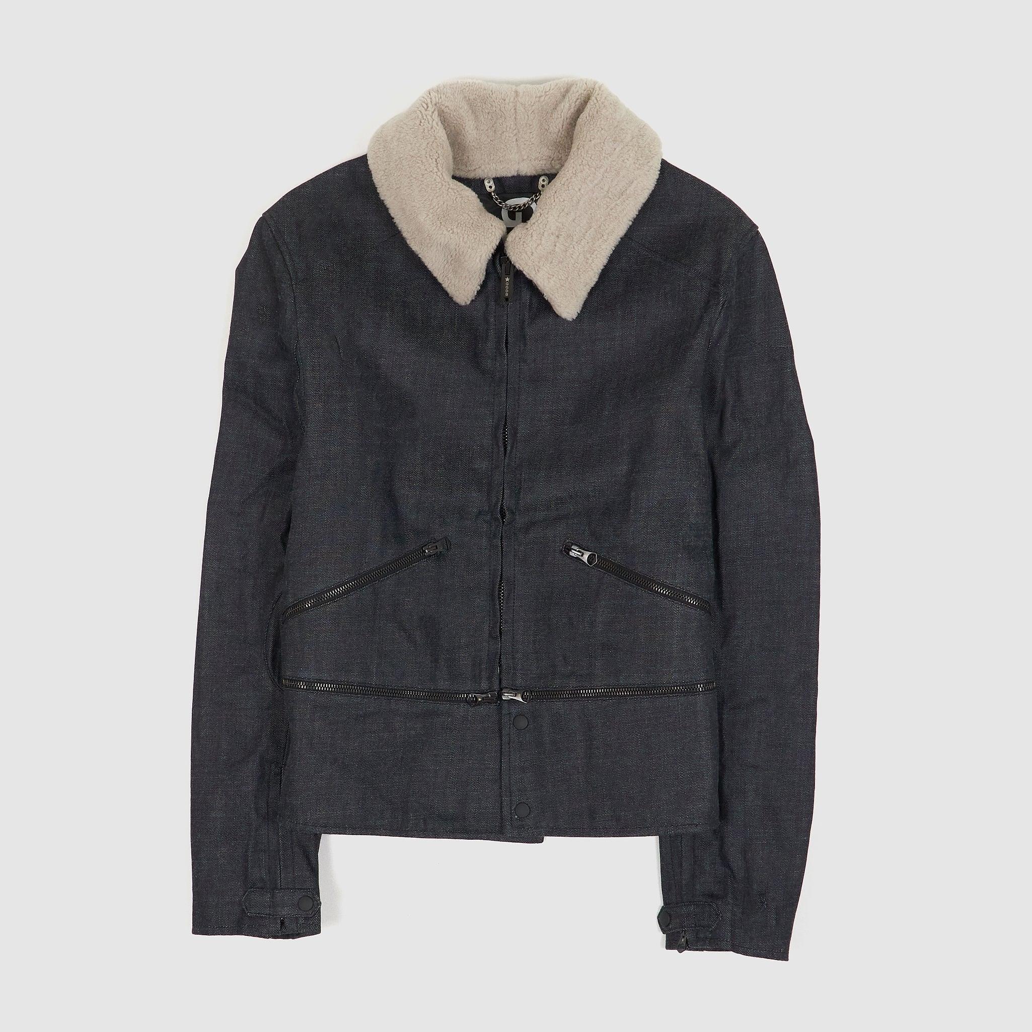 Shearling Collar Denim Biker Jacket