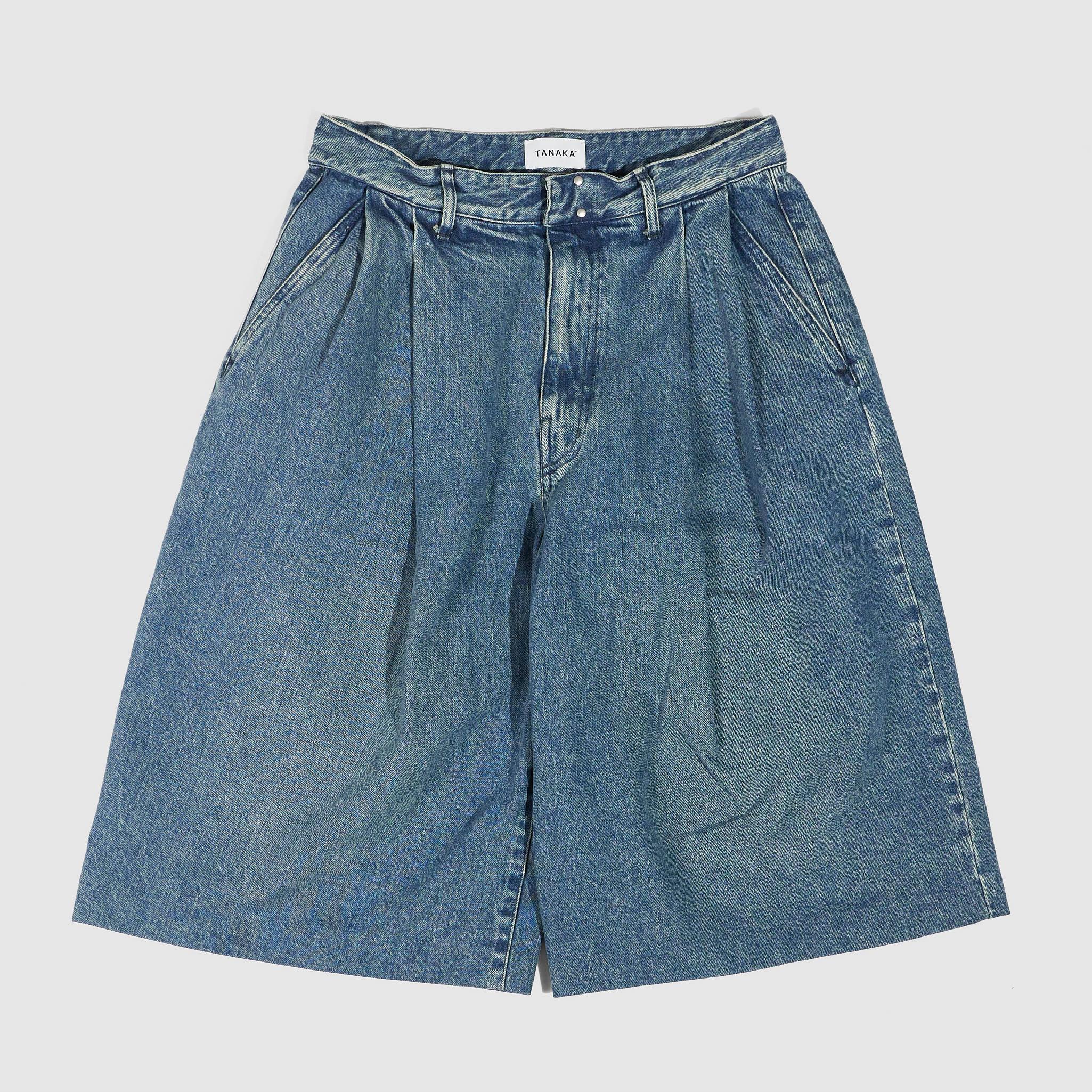 Tanaka Hakama Pleated Denim Jean Shorts