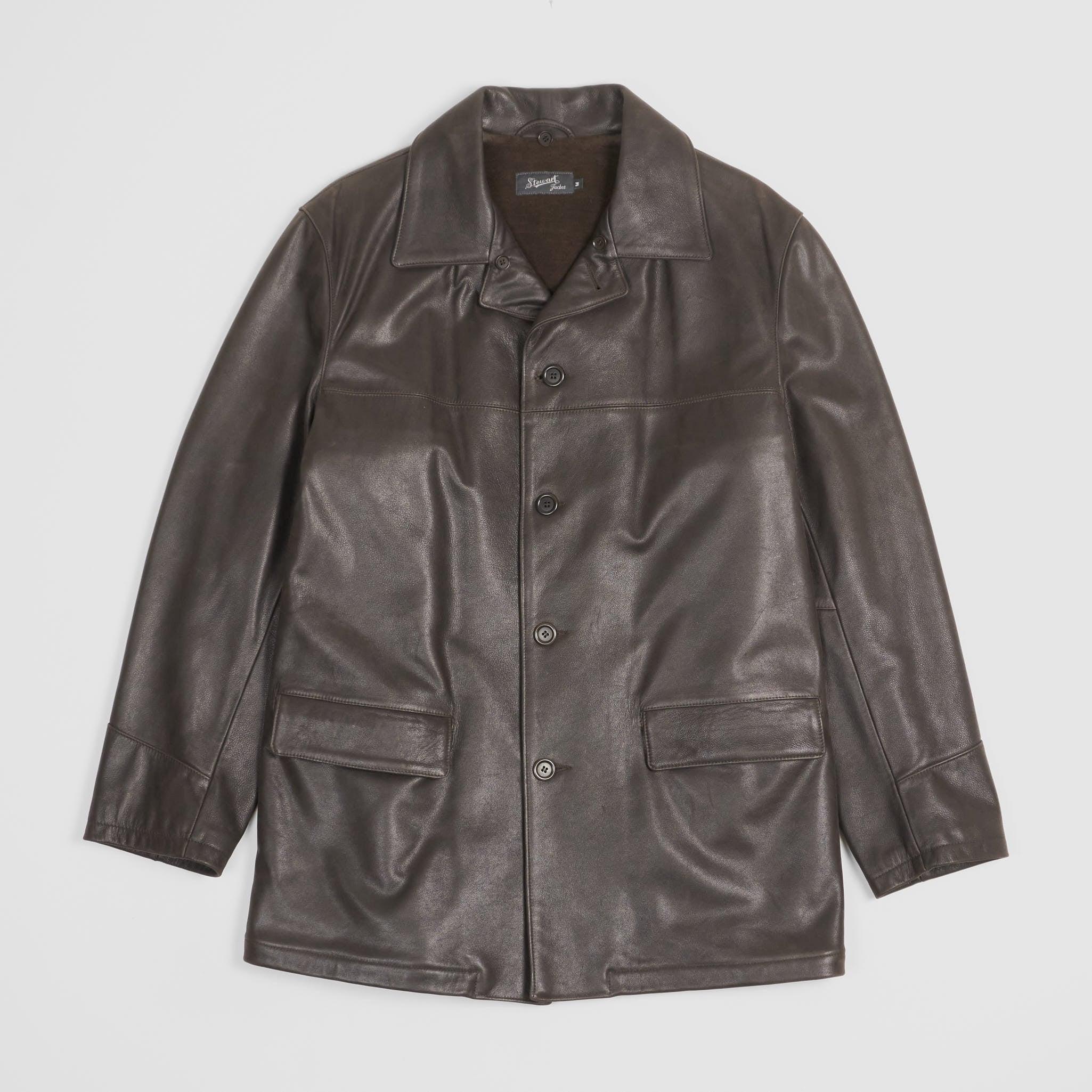 Leather Car Coat Removable Shearling Collar