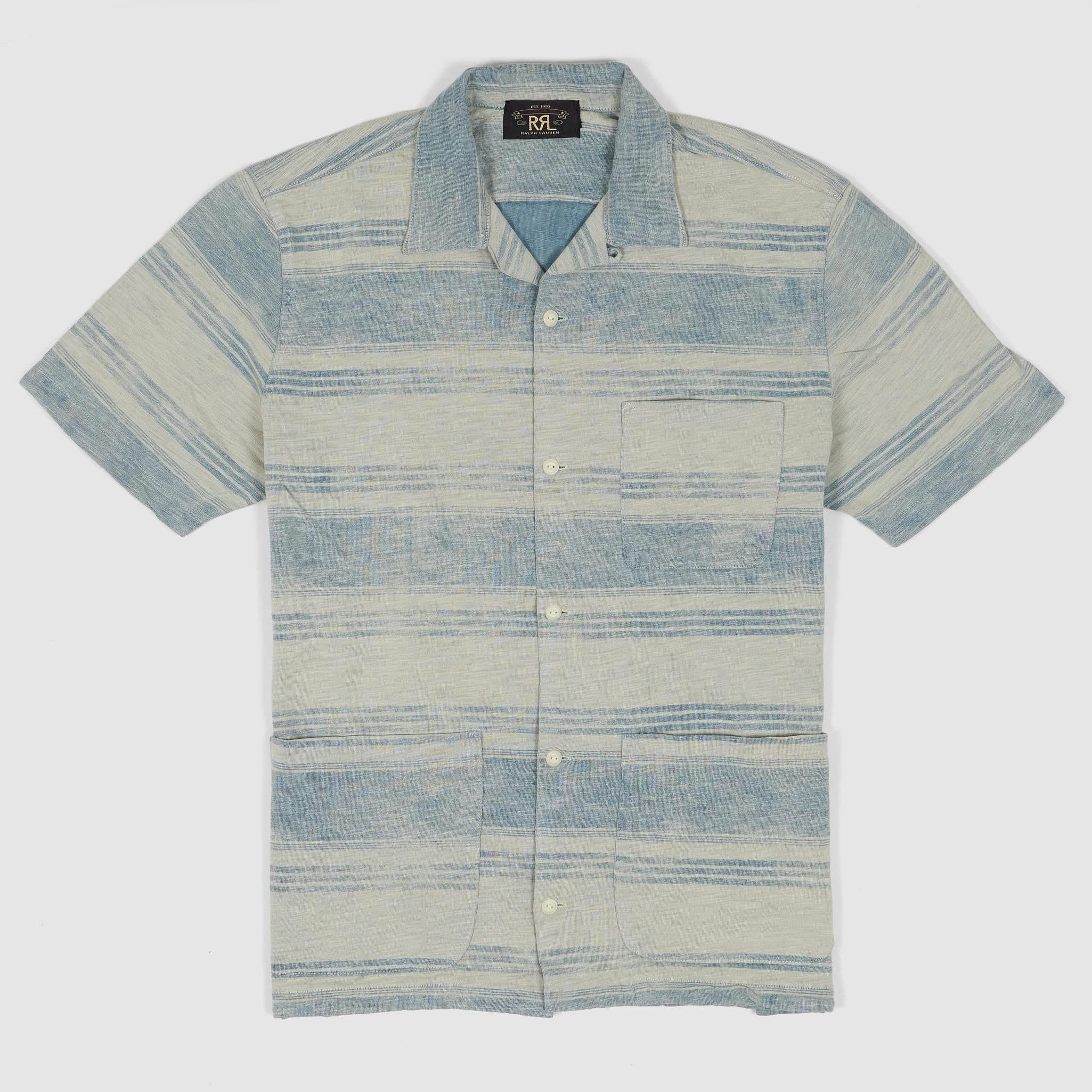 Short Sleeve Indigo Striped Jersey Camp Shirt