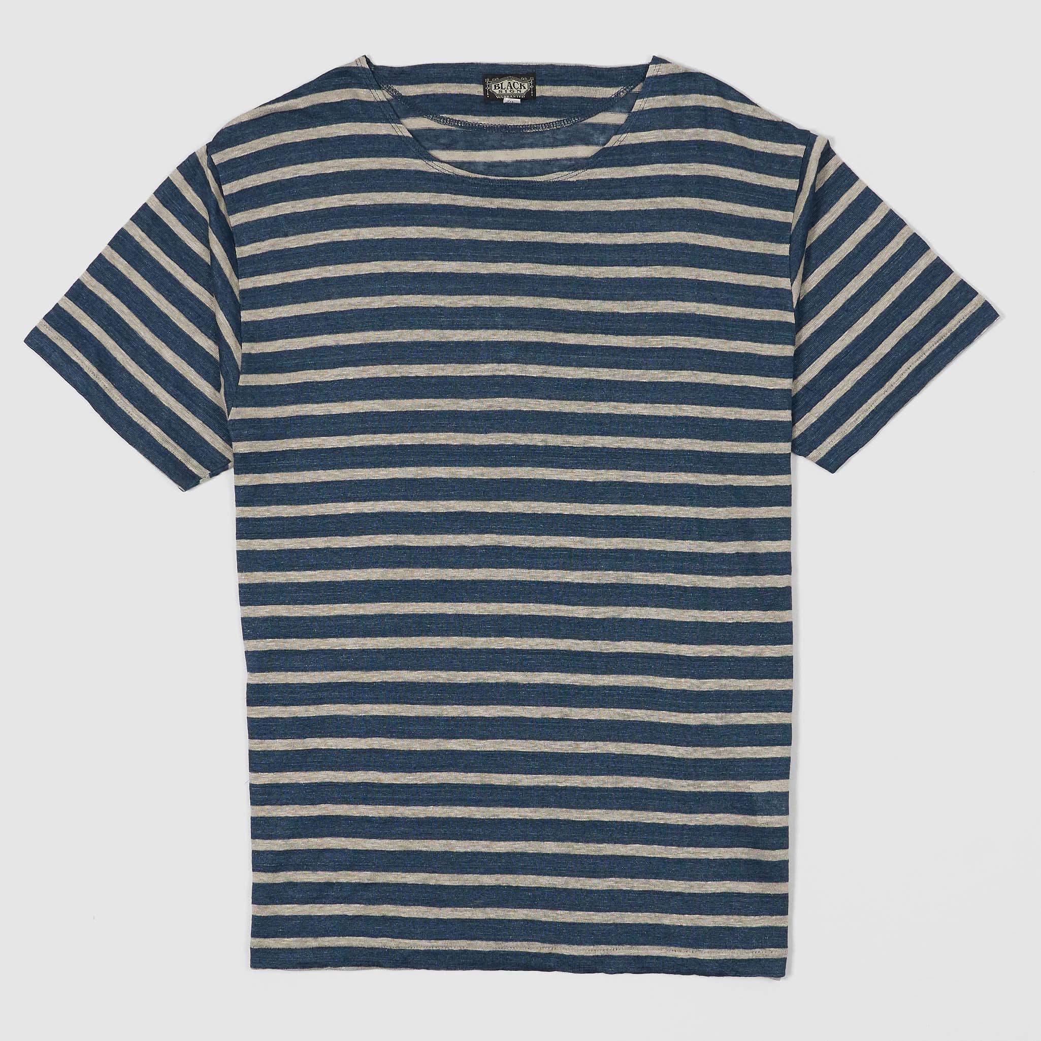 Border Boat Collar Striped Linen T-Shirt