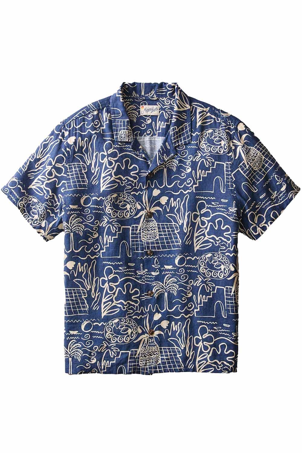 PABLO RESORT SHIRT Navy/White Island Motif