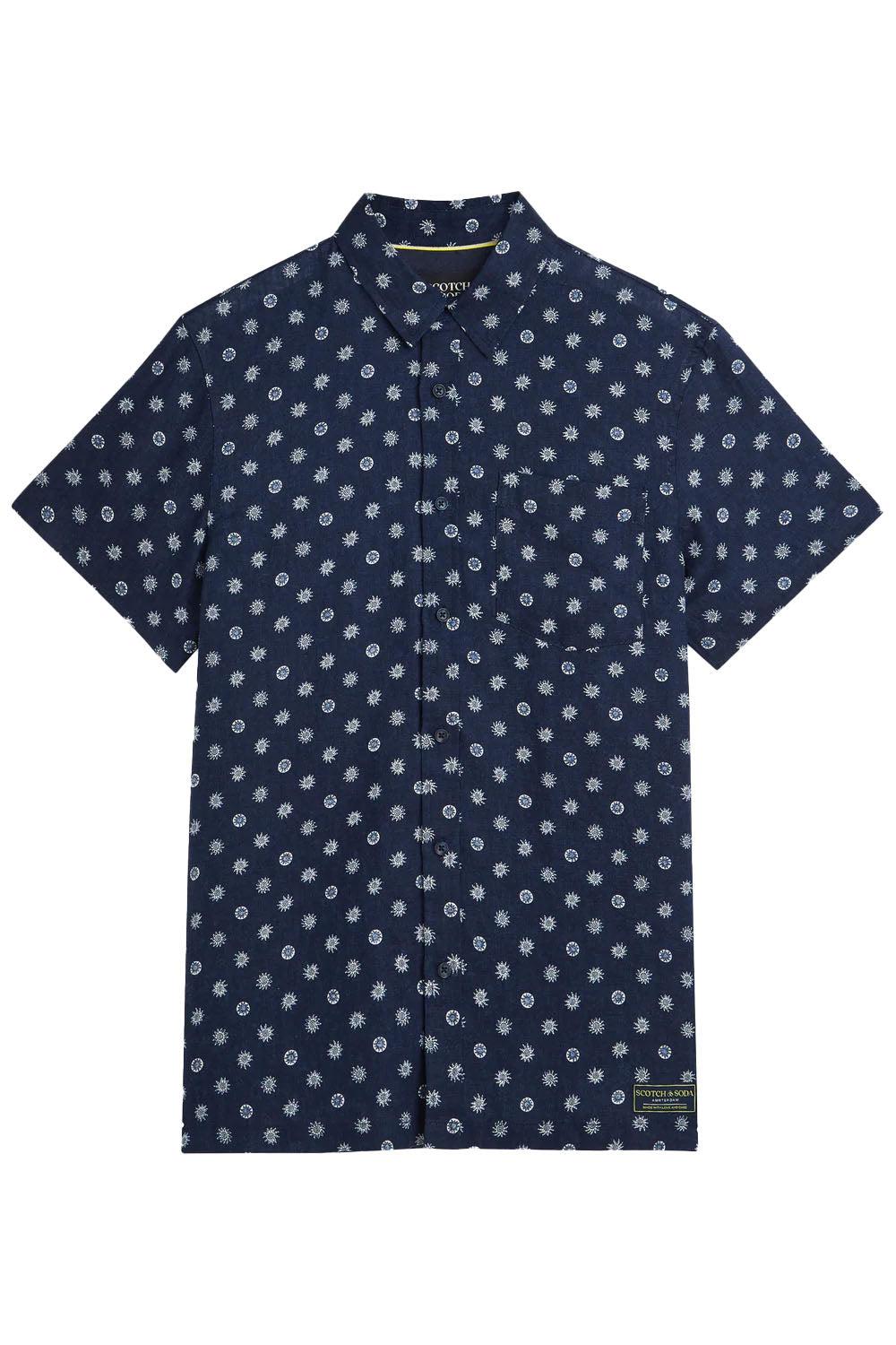 PRINTED LINEN SS Foulard Dress Blues