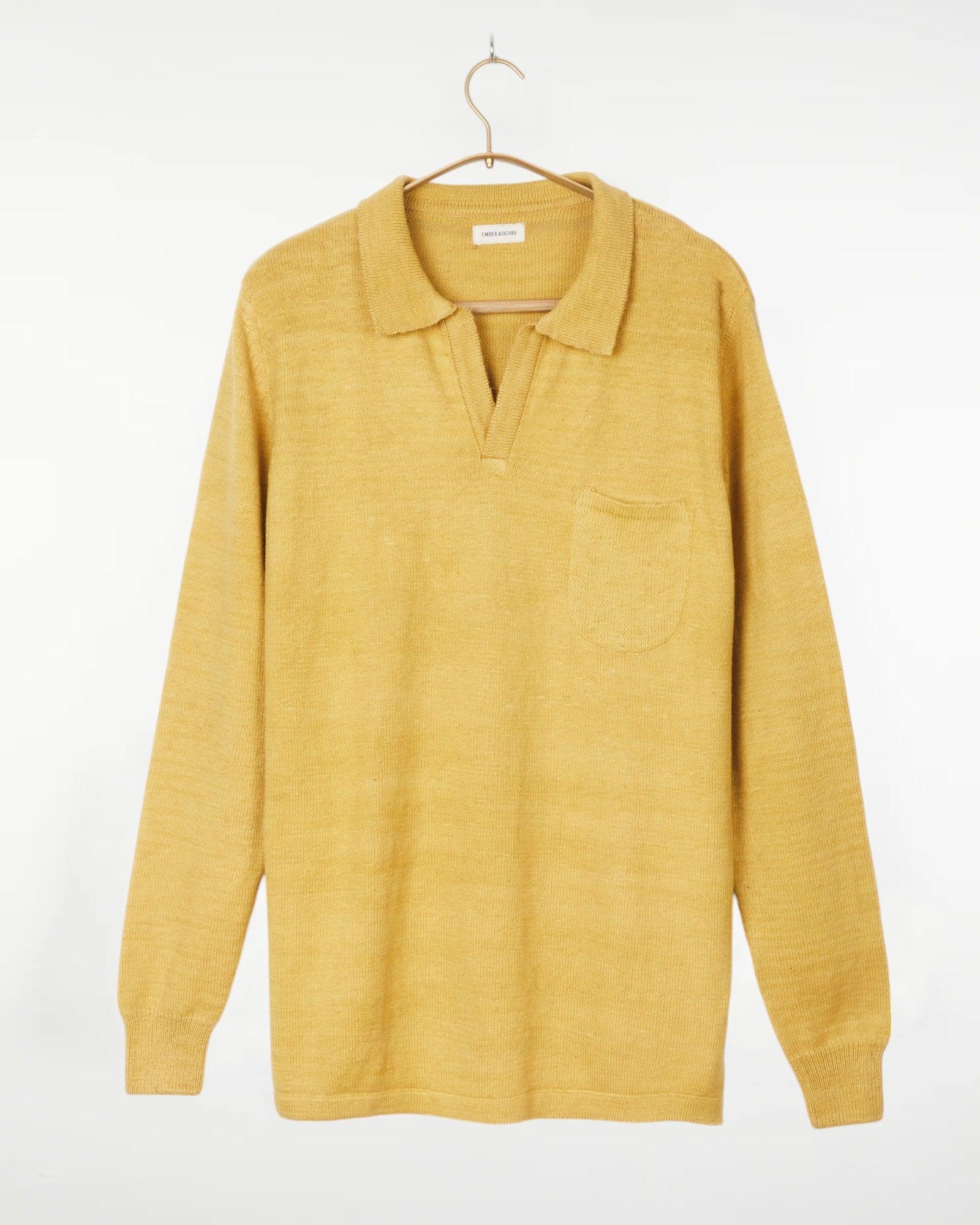Madhur Johnny Collar Flat Knit Sweater Yellow