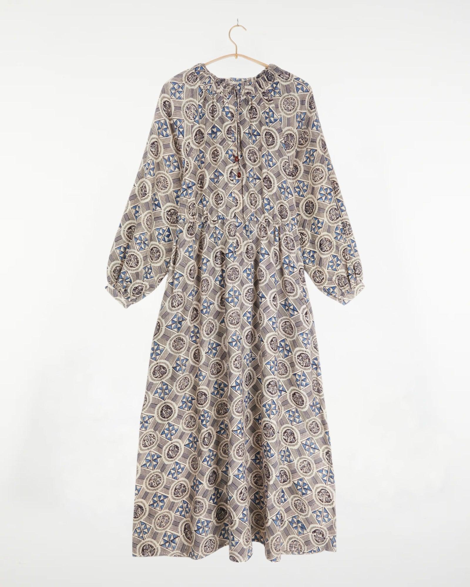 Mahira Dress Tile Print Indigo