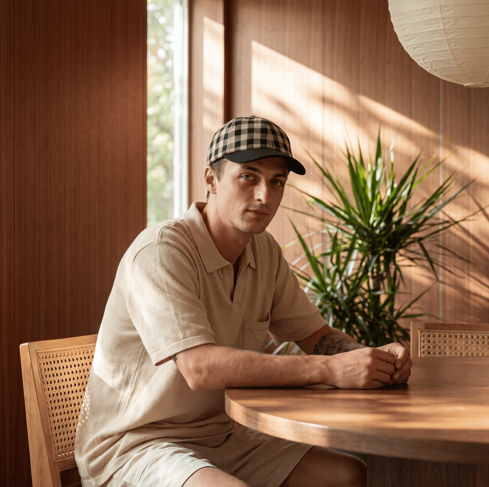 Cap in Checkered Herringbone