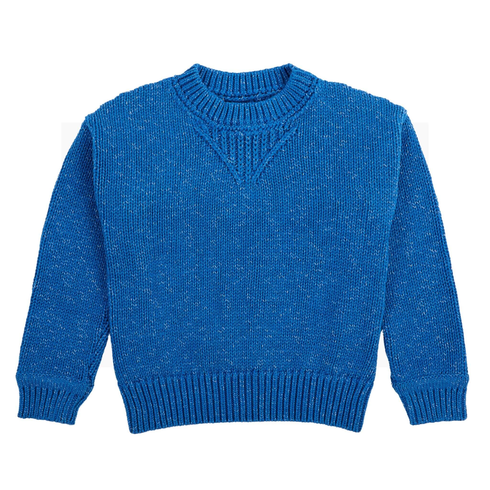 Chunky Marled Cotton Sweater (Blue)