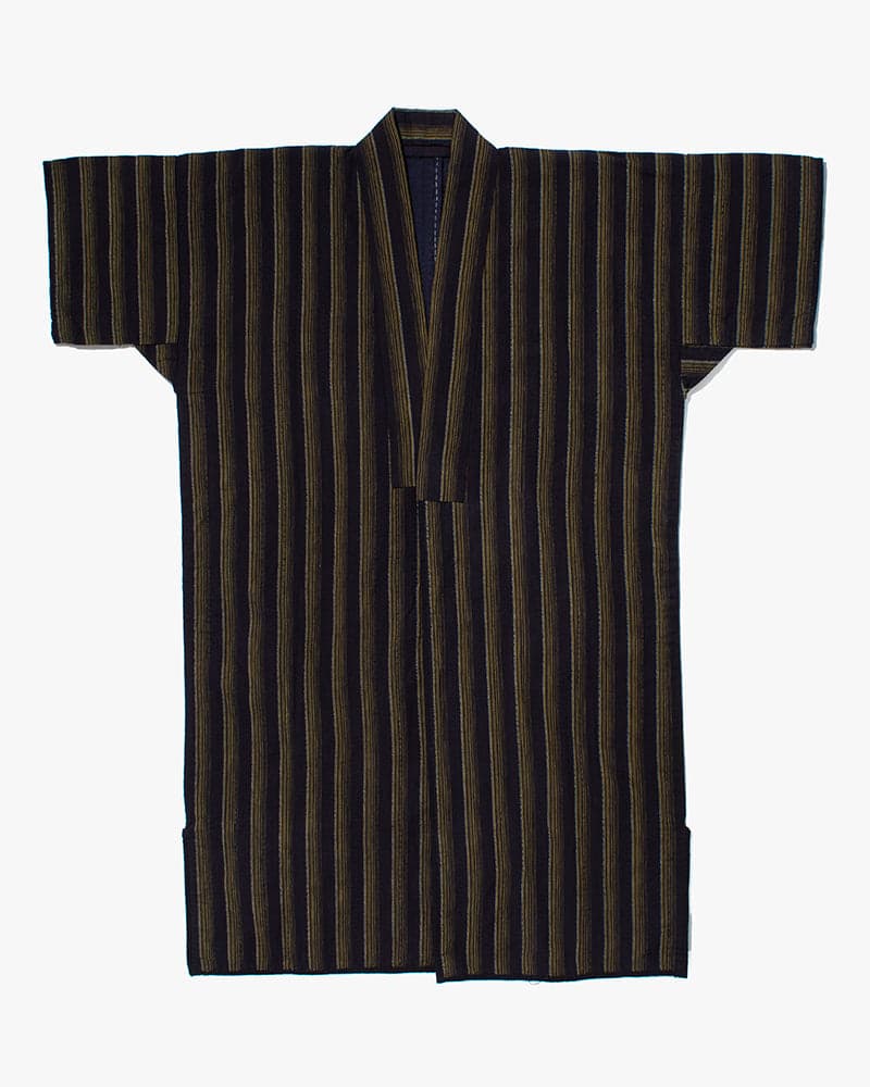 Vintage Noragi Jacket, Partially Sashiko Stitched, Indigo with Yellow Stripes