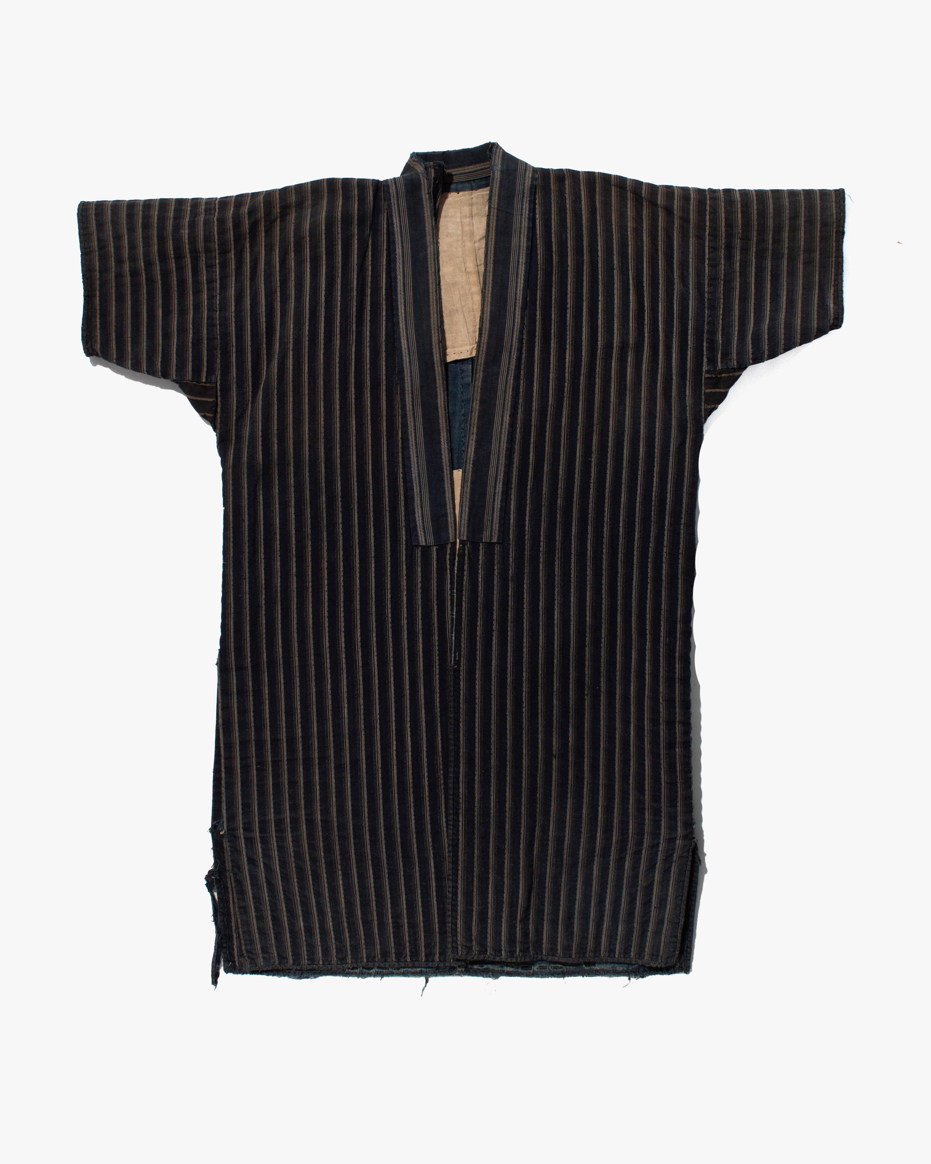 Vintage Noragi Jacket, Fully Sashiko Stitched, Multi-Stripe Faded Indigo