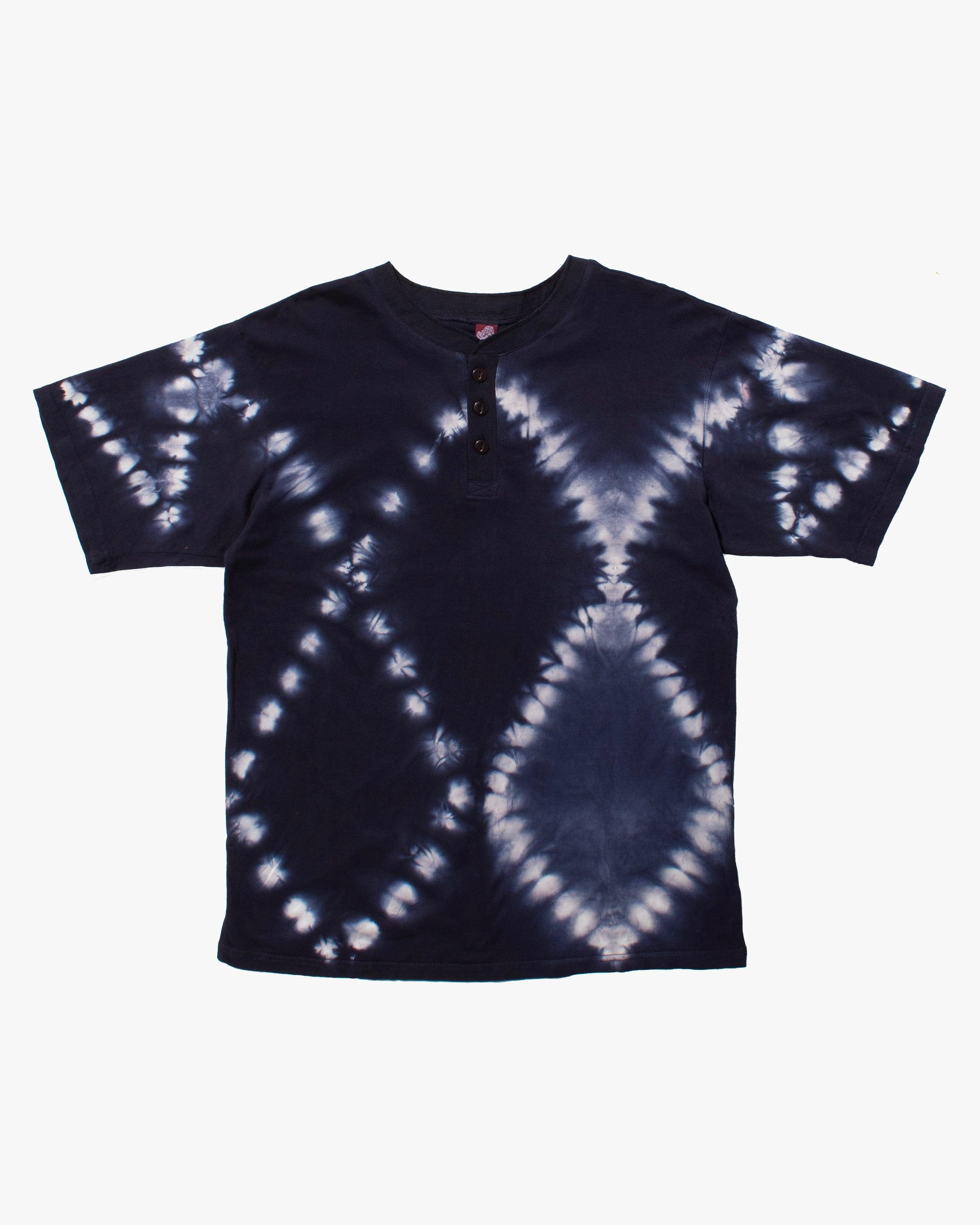 , Short Sleeve Button Up Tunic, Navy Shibori Tye Dye
