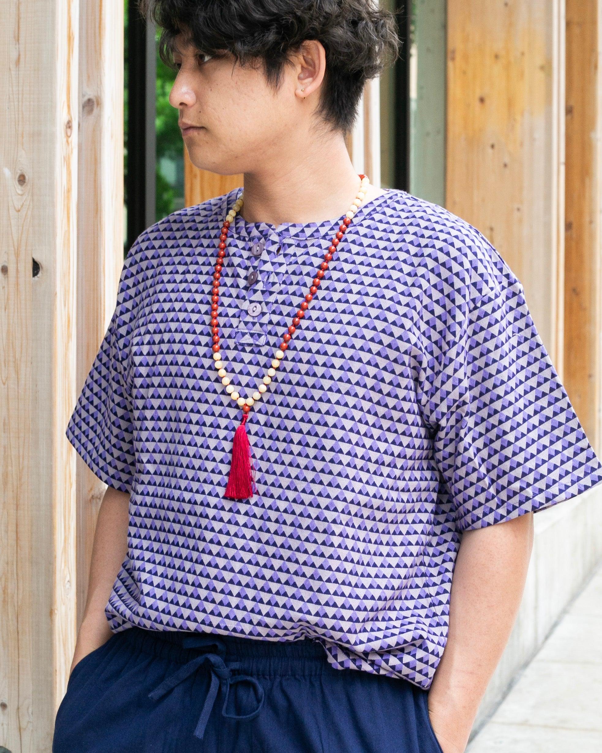 , Short Sleeve Button Up Tunic, Purple