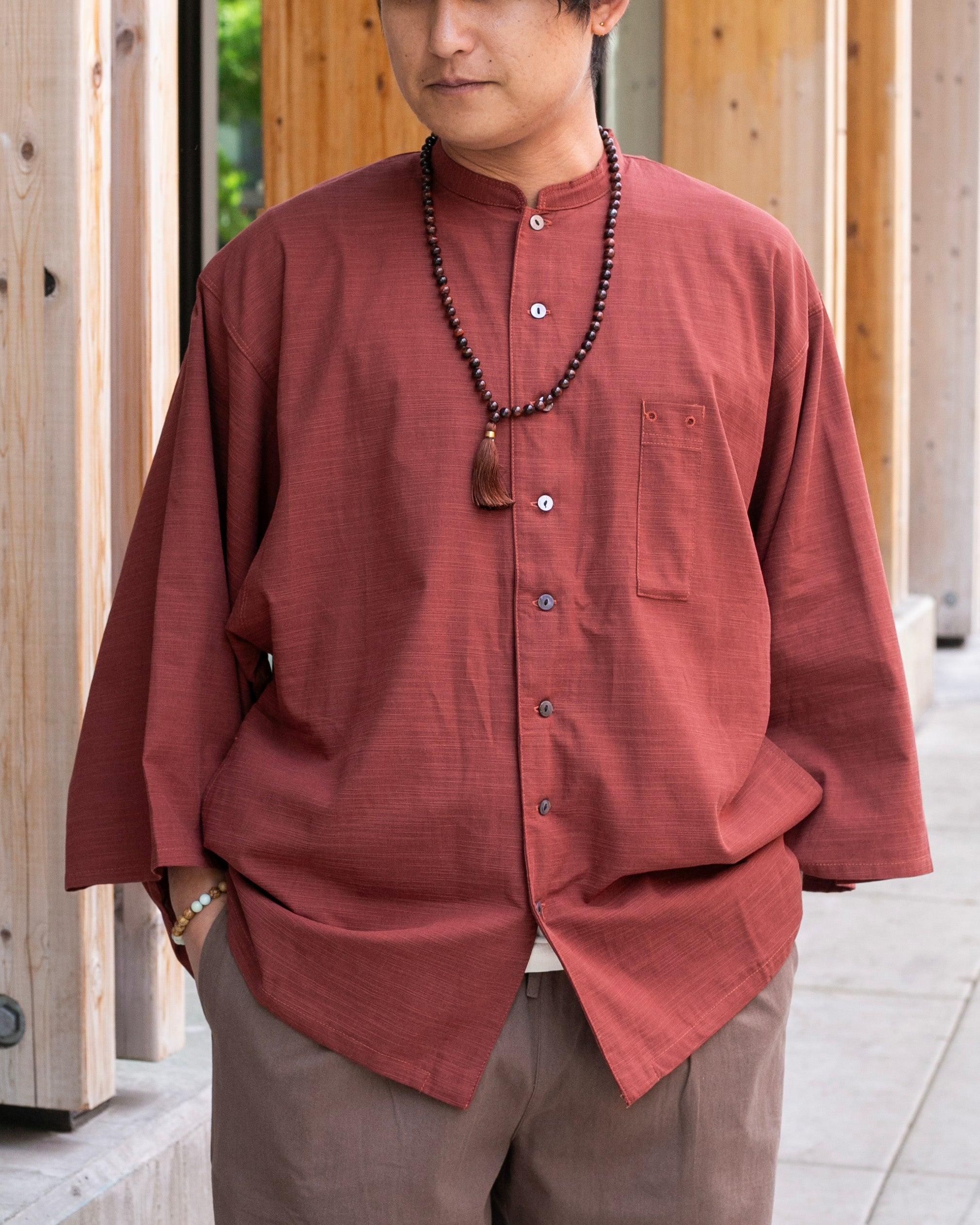 , Long Sleeve Button Up Tunic, Embroidered, Red